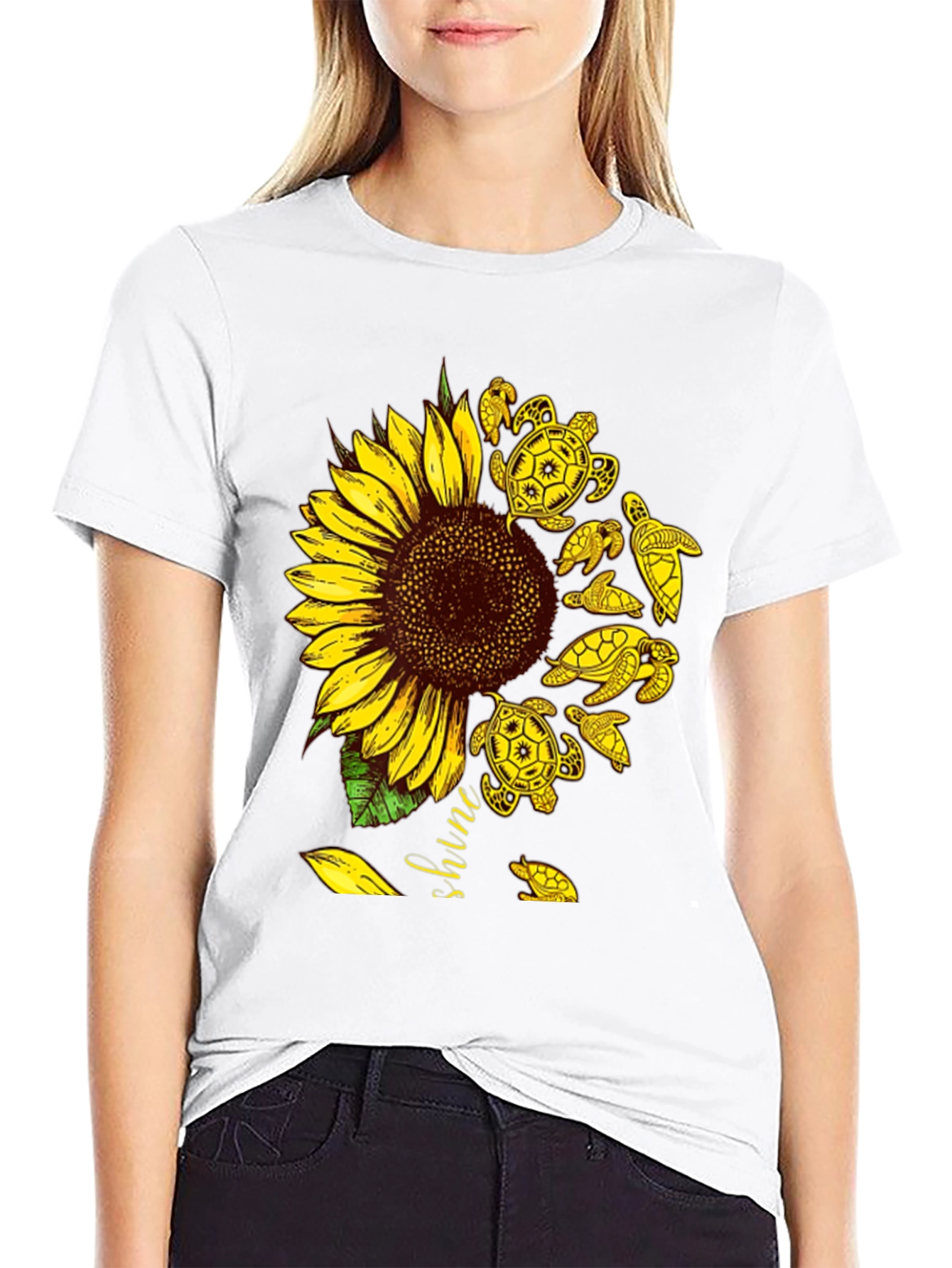 Black Sunflower Turtle Graphic Tee - Unisex view 9
