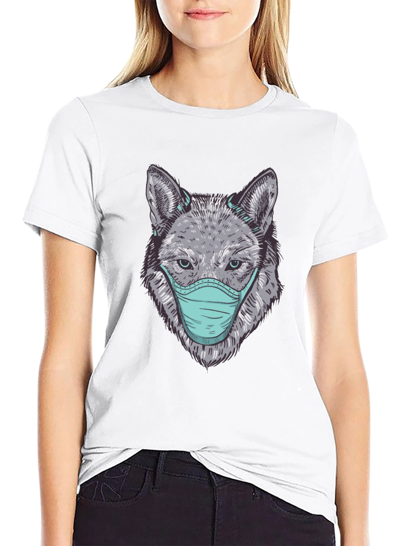 Black Wolf Face Mask Graphic Tee - Protect Yourself in Style view 9