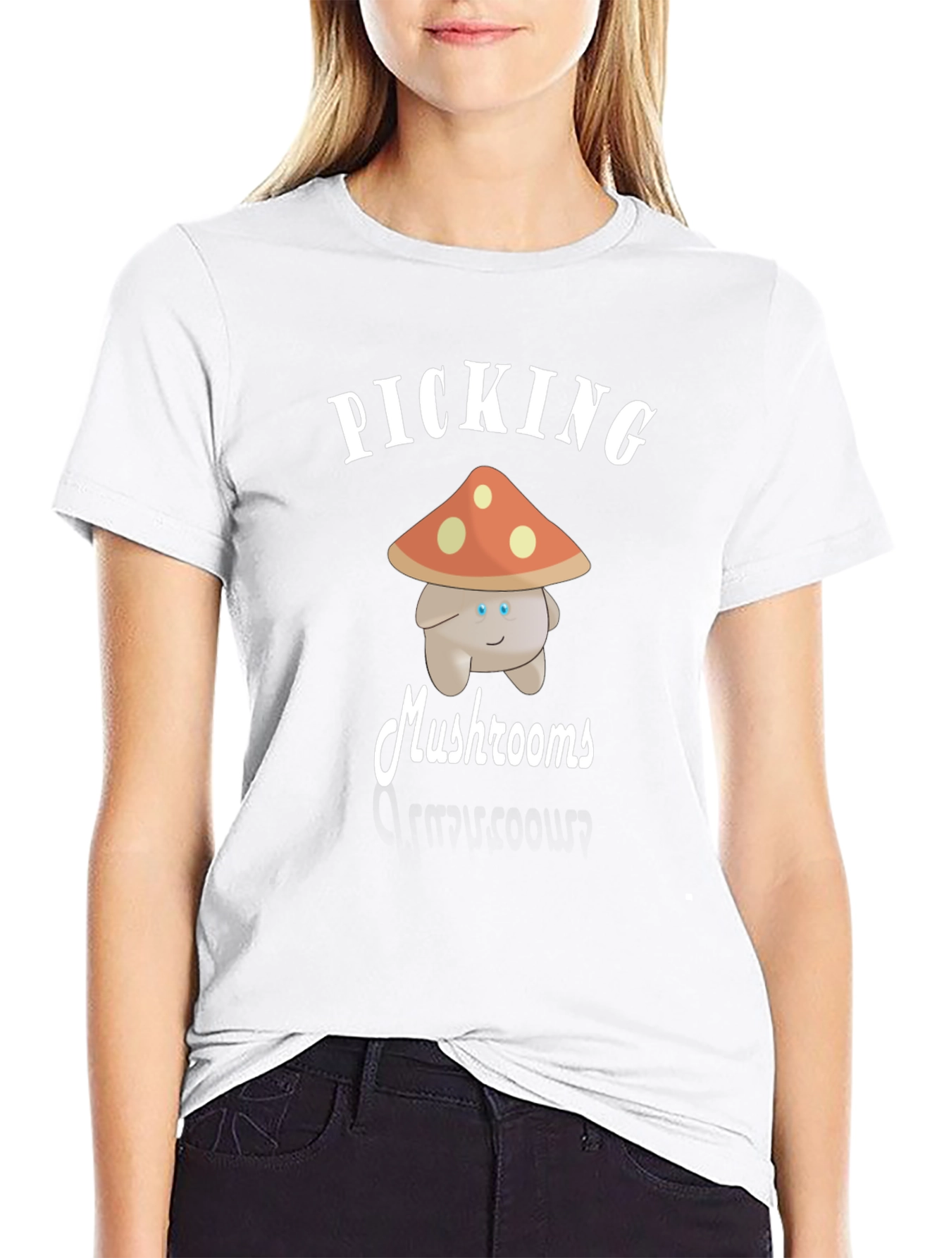 Black Mushroom Picking Graphic Tee view 9
