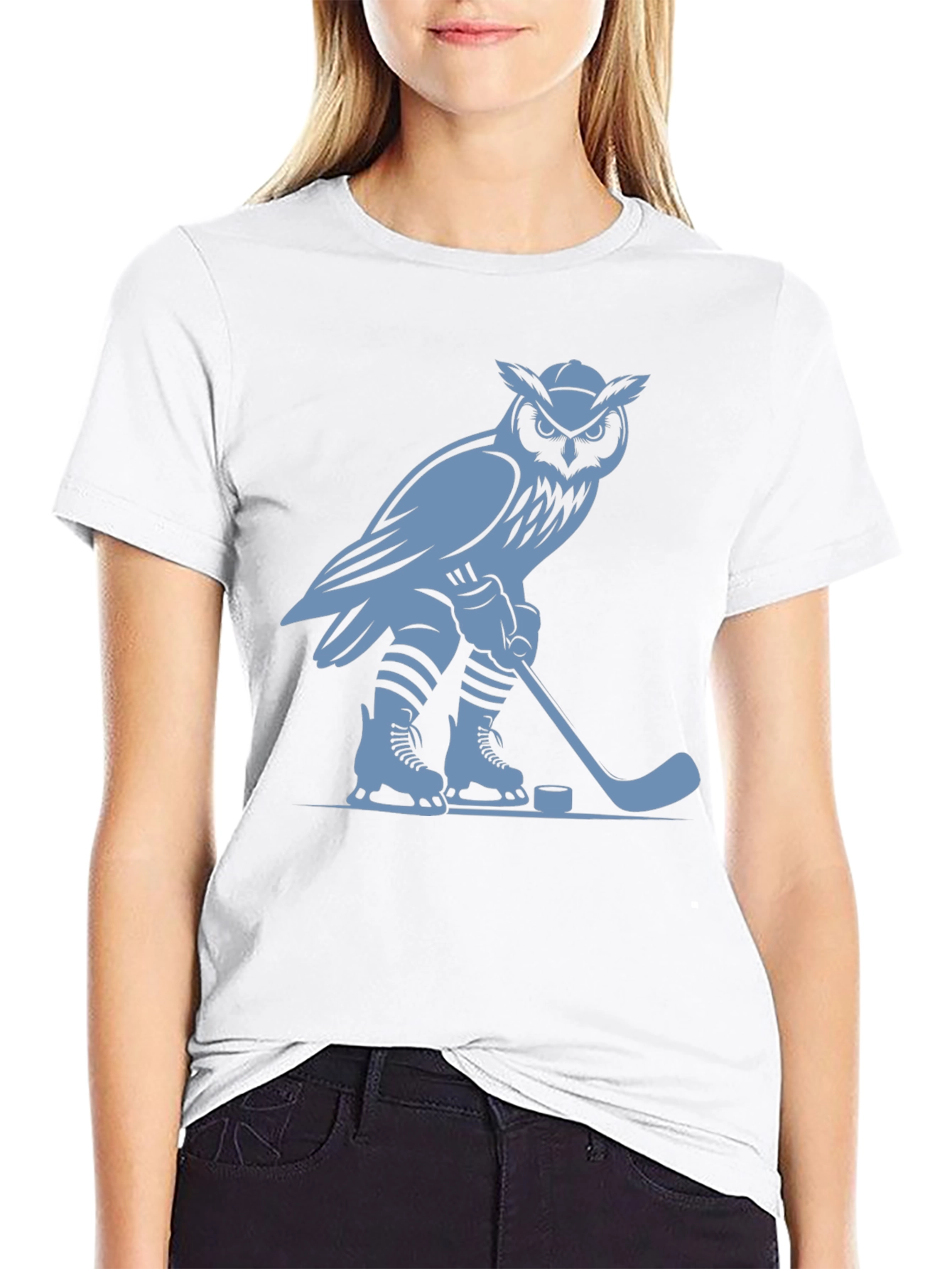 Black Owl Hockey Player Graphic T-Shirt view 9