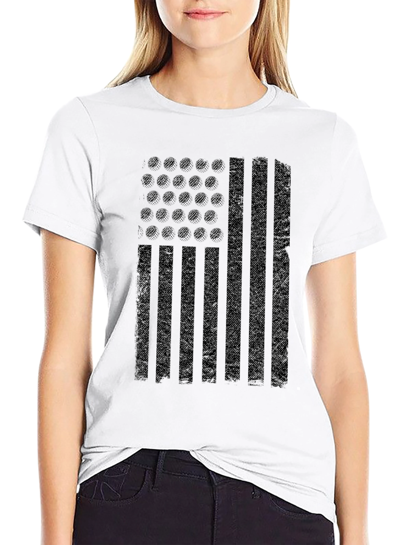 Black Distressed American Flag Graphic T-Shirt view 9
