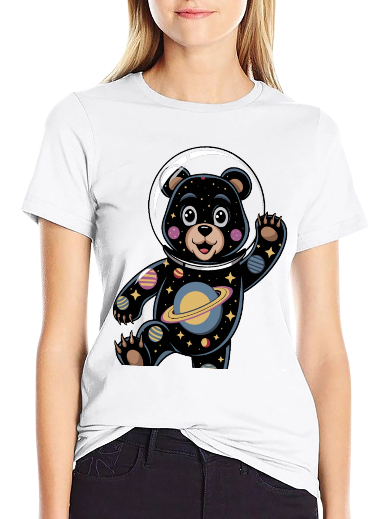 Black Cosmic Bear Astronaut Graphic Tee view 9