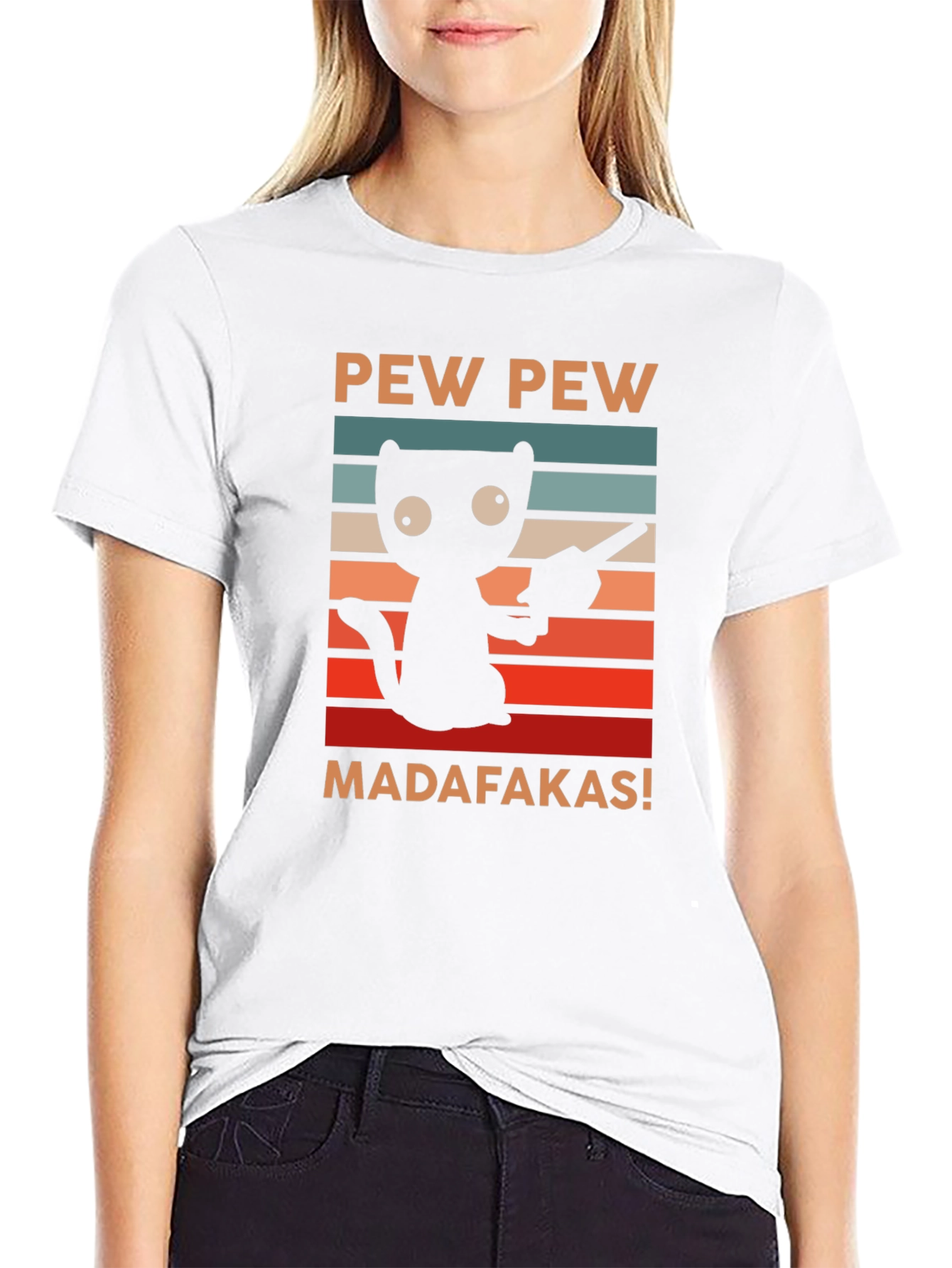 Black Pew Pew Madafakas Cat T-Shirt view 9