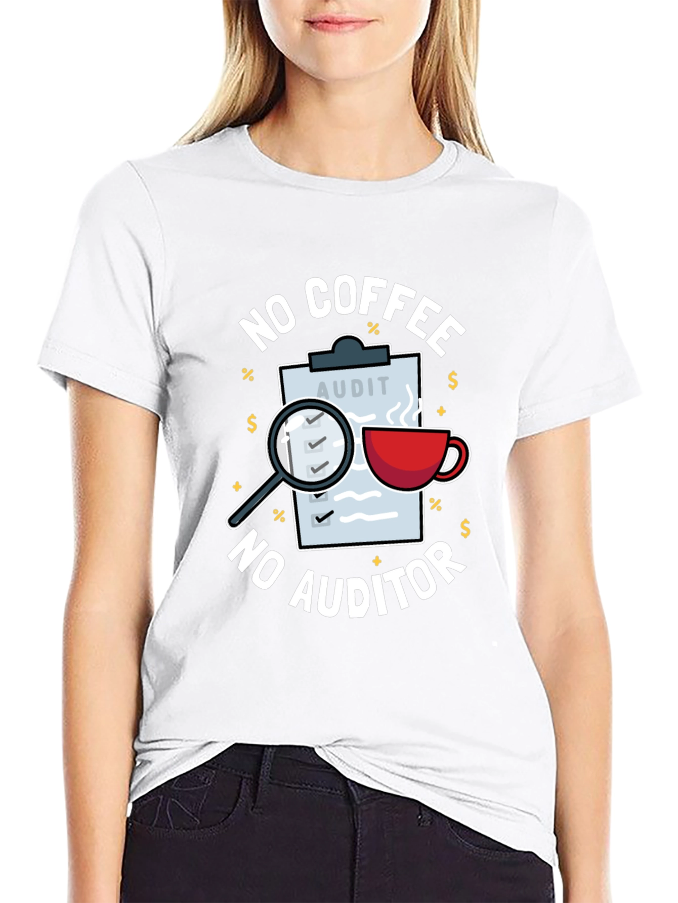 Black No Coffee, No Auditor Funny Graphic T-Shirt view 9