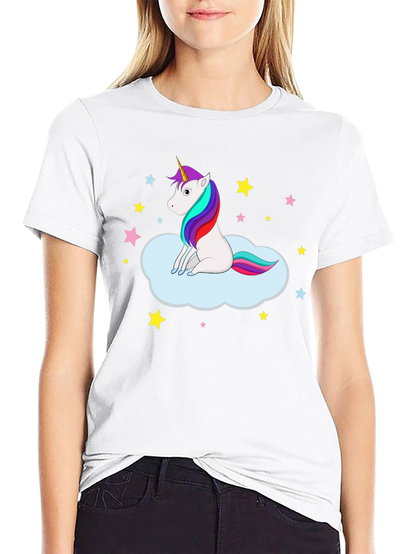 Black Unicorn Cloud Tee - Fun Graphic Print Shirt view 9