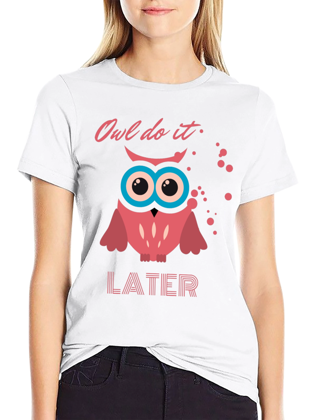 Black Owl Do It Later T-Shirt - Funny Graphic Tee view 9