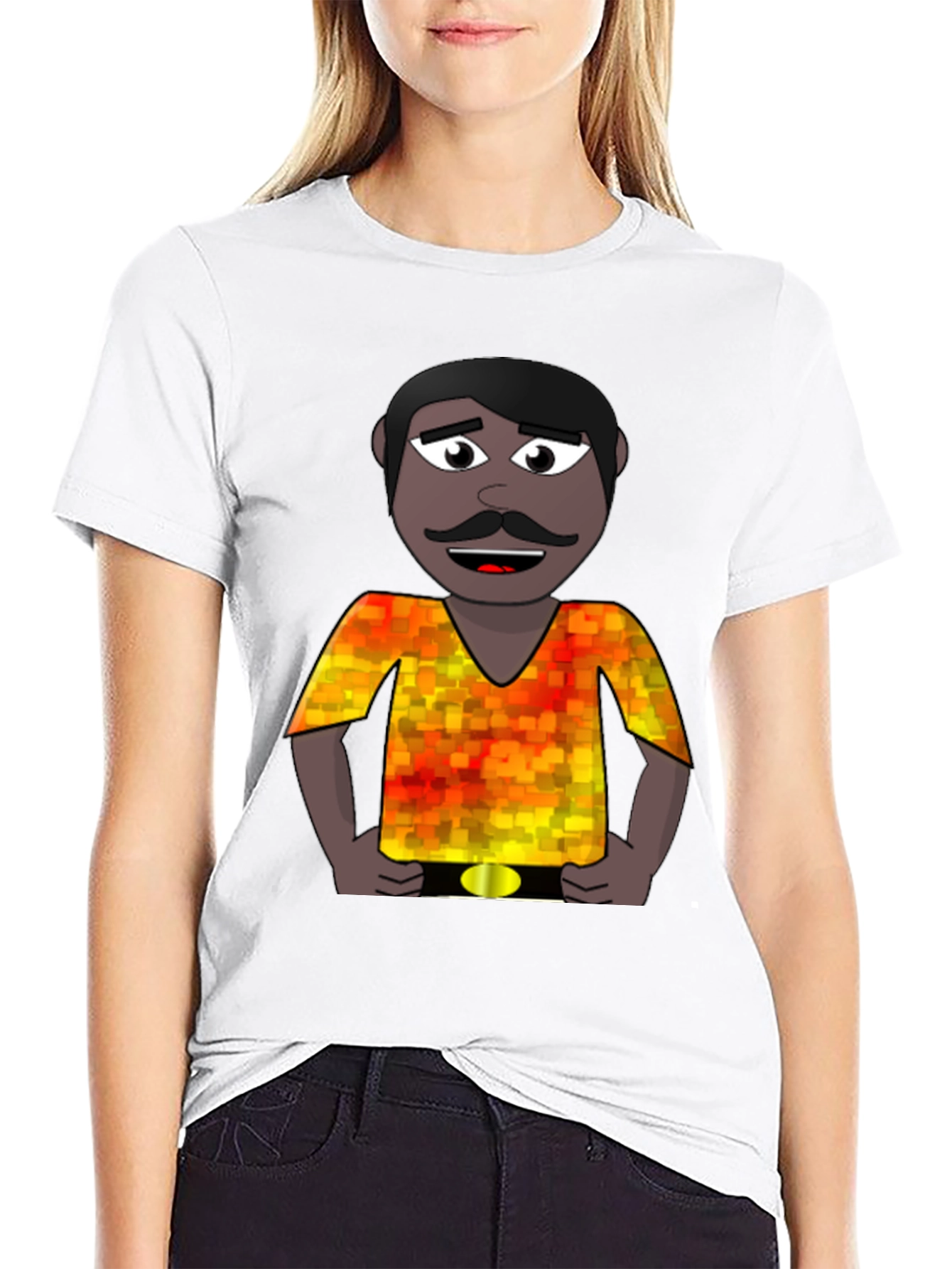 Black Cartoon Man Graphic Print T-Shirt view 9
