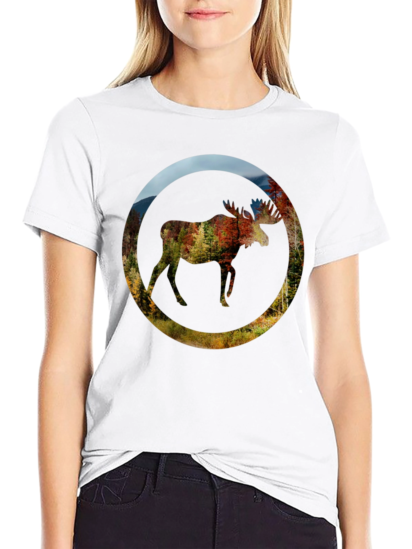 Black Nature Moose Graphic Black T-Shirt view 9