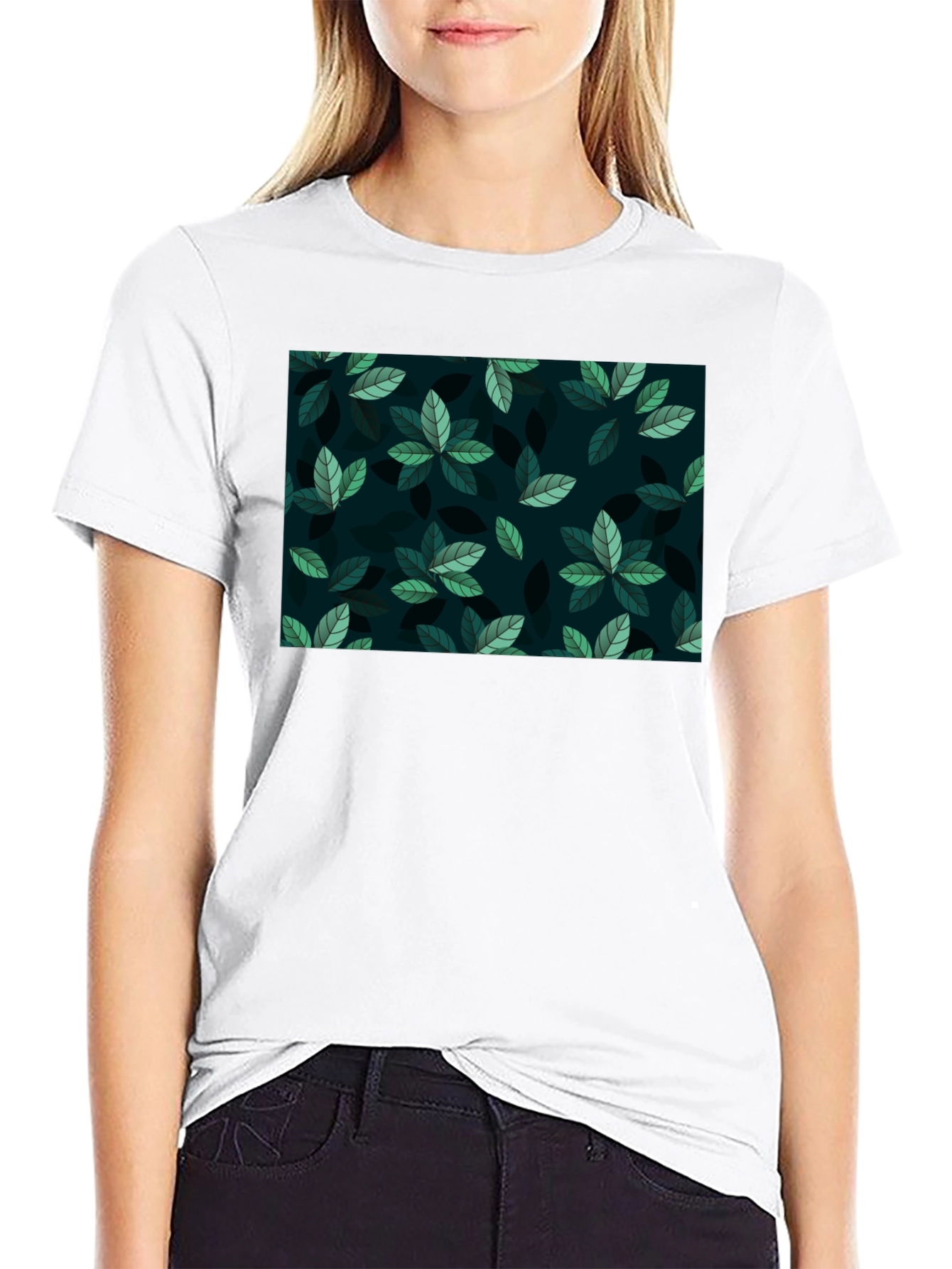 Black Leaf Pattern Crew Neck T-Shirt view 9