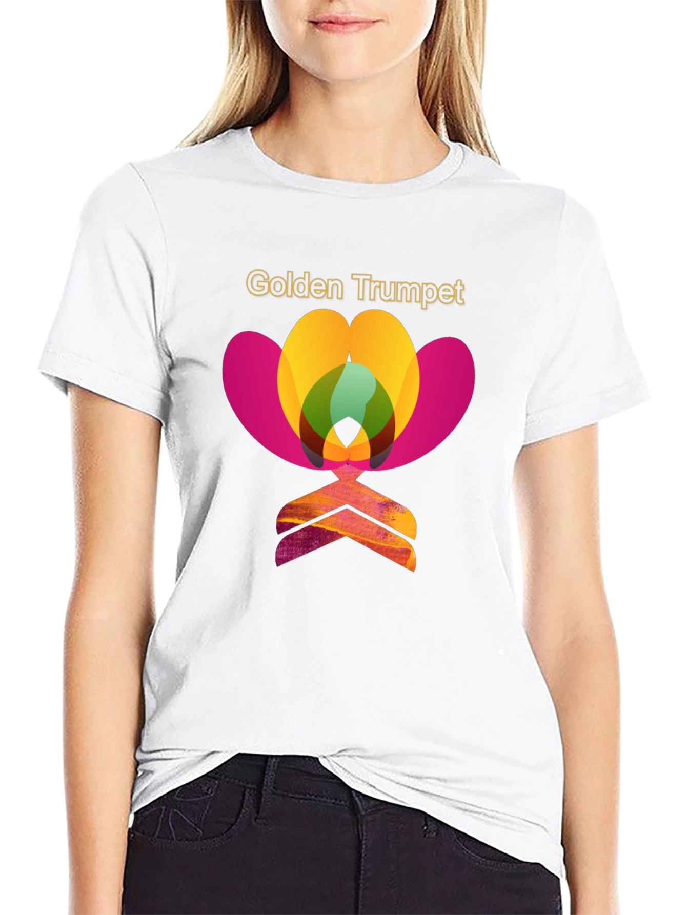Black Golden Trumpet Graphic Print T-Shirt view 9
