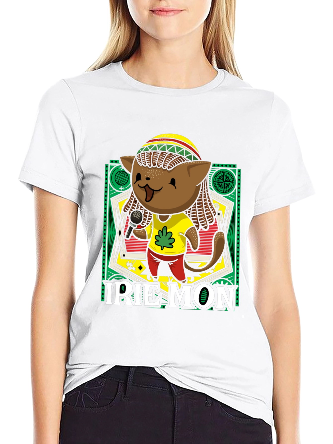 Black Irie Mon Jamaican Cat Graphic T-Shirt view 9