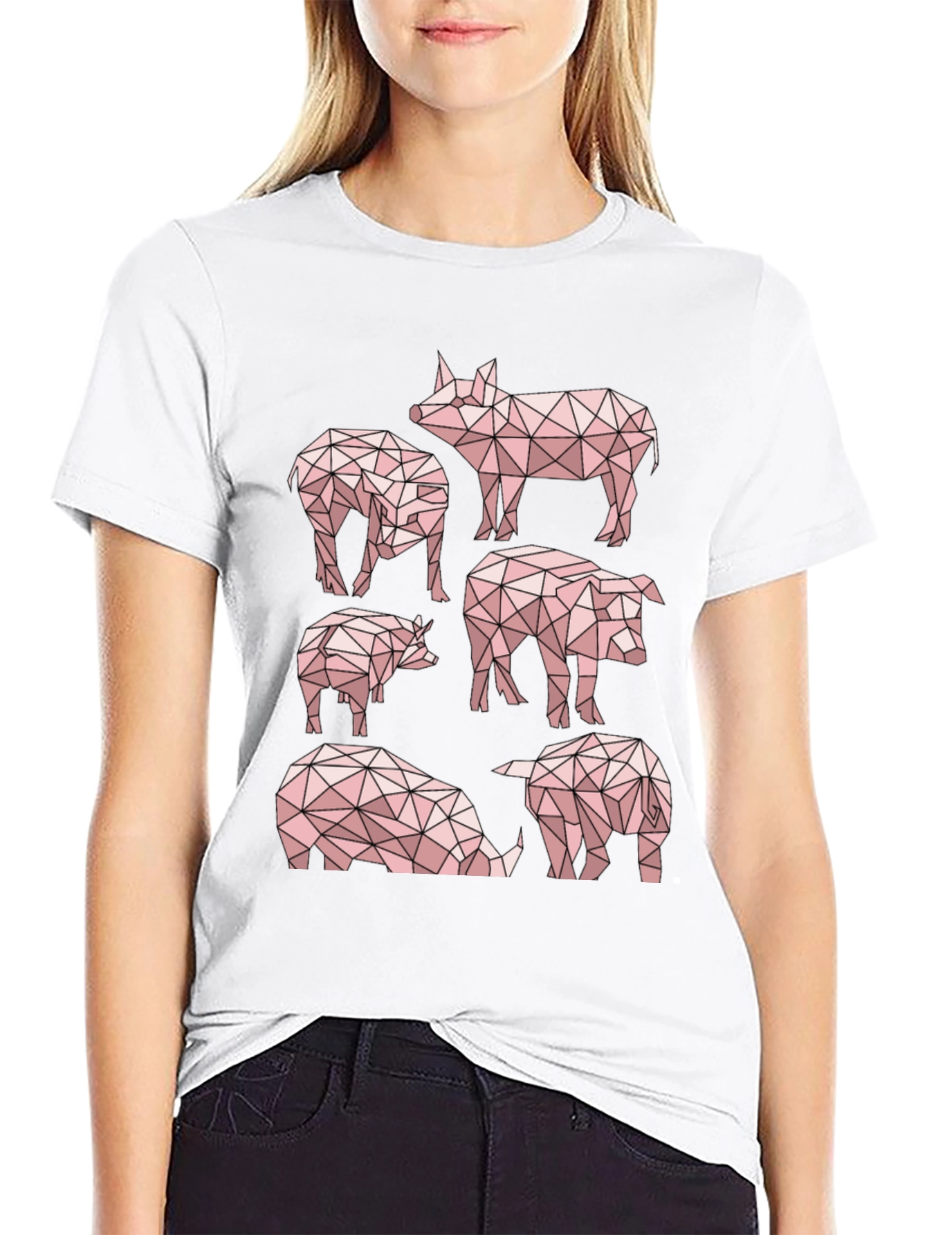 Black Geometric Pig T-Shirt - Unique Design view 9
