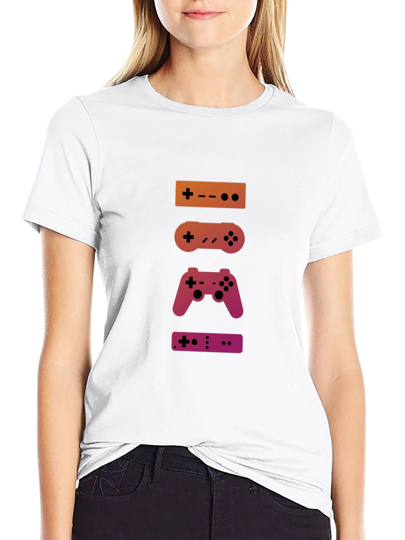Black Retro Gaming Controller Stack T-Shirt view 9