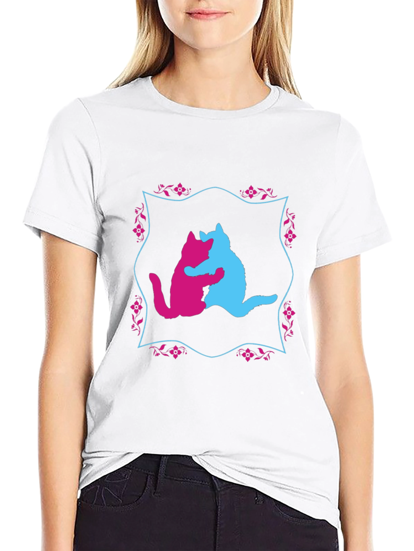Black Hugging Cats Graphic T-Shirt - Unique Design view 9