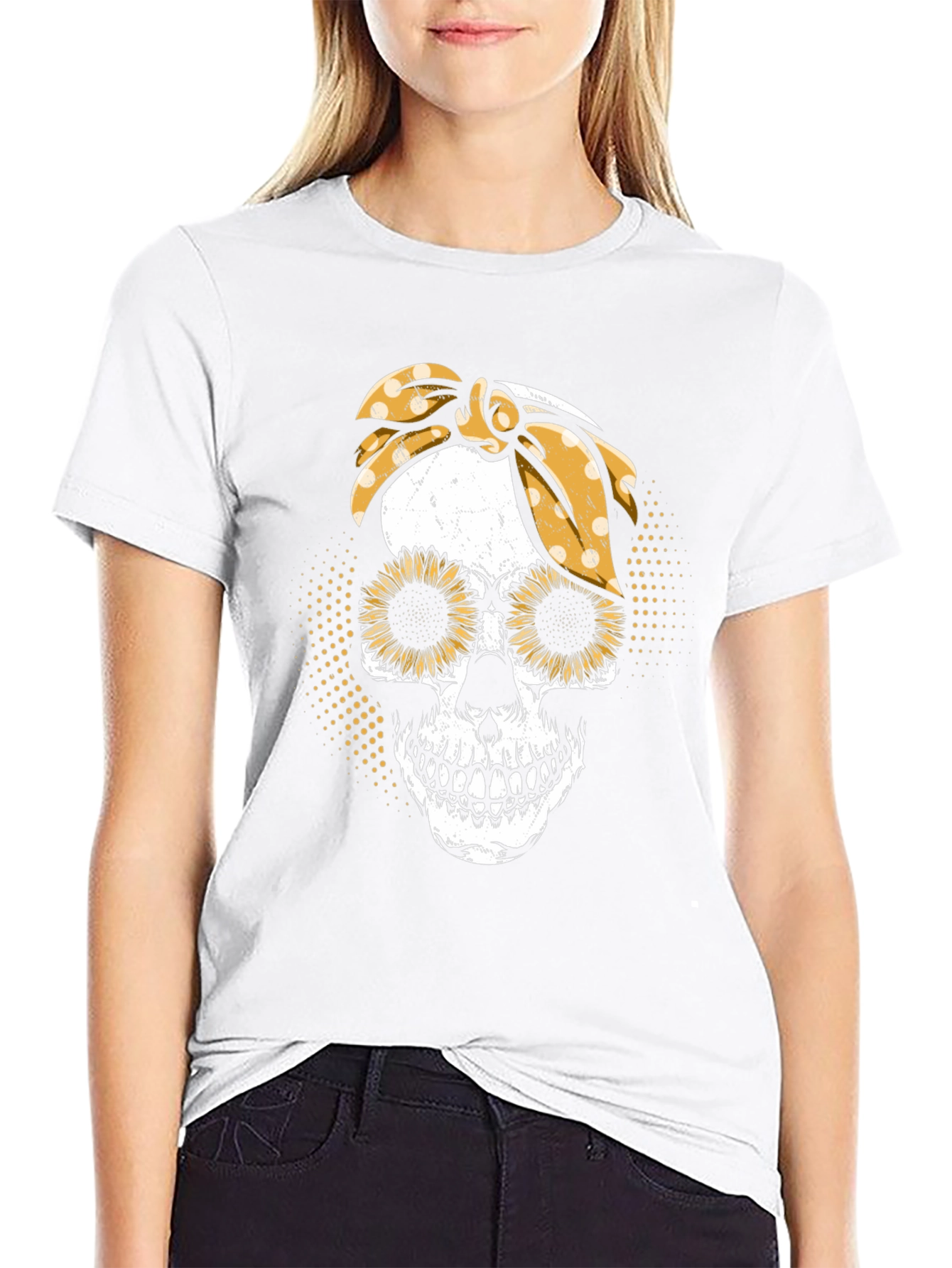 Black Sunflower Skull Graphic T-Shirt view 9