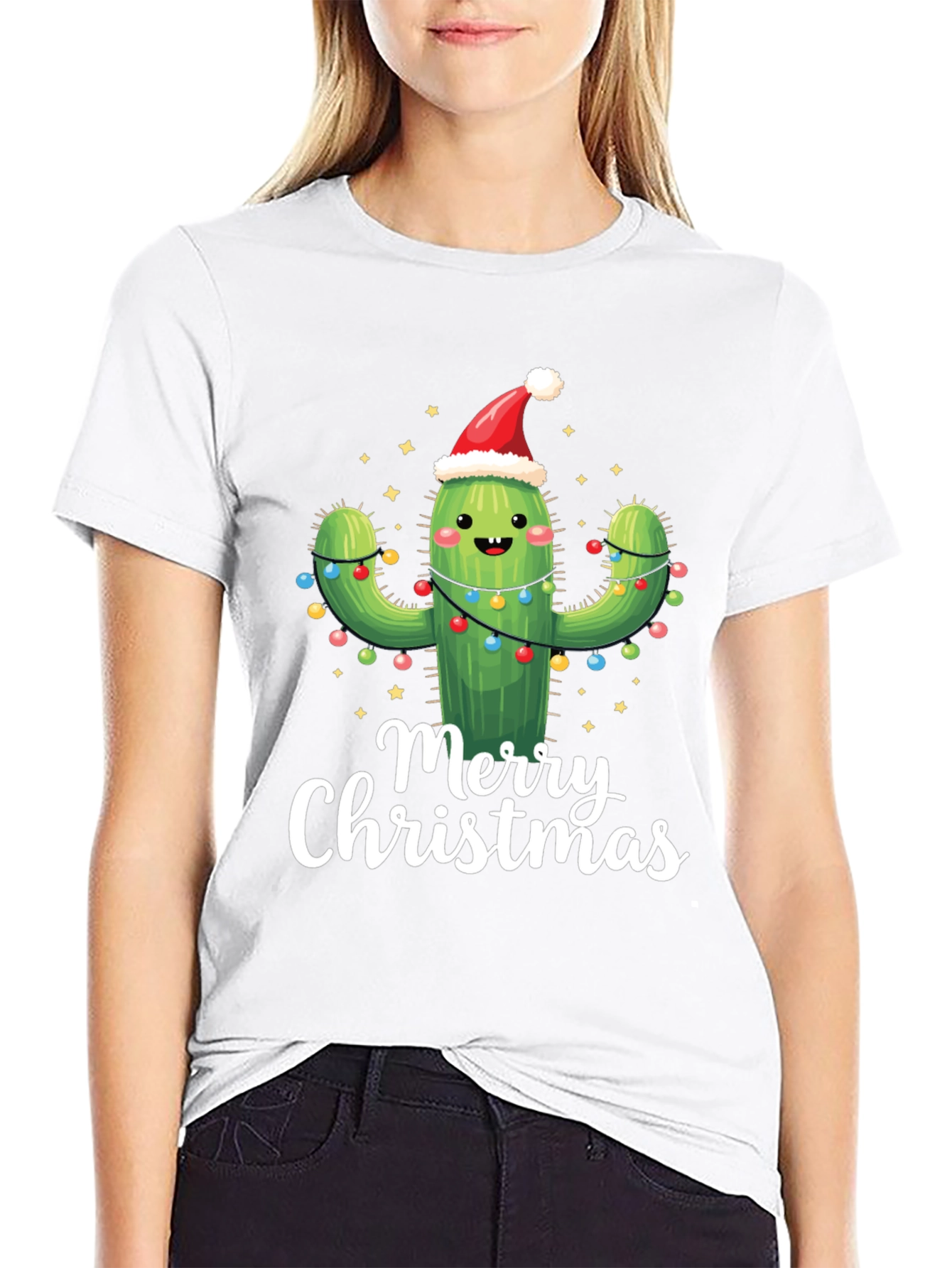 Black Merry Christmas Cactus T-Shirt view 9