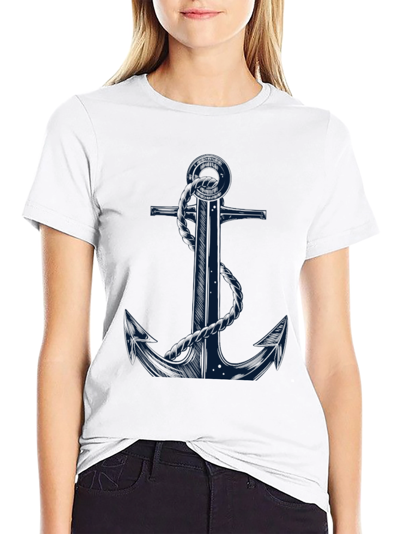 Black Nautical Anchor Graphic Tee - Black Cotton Blend view 9