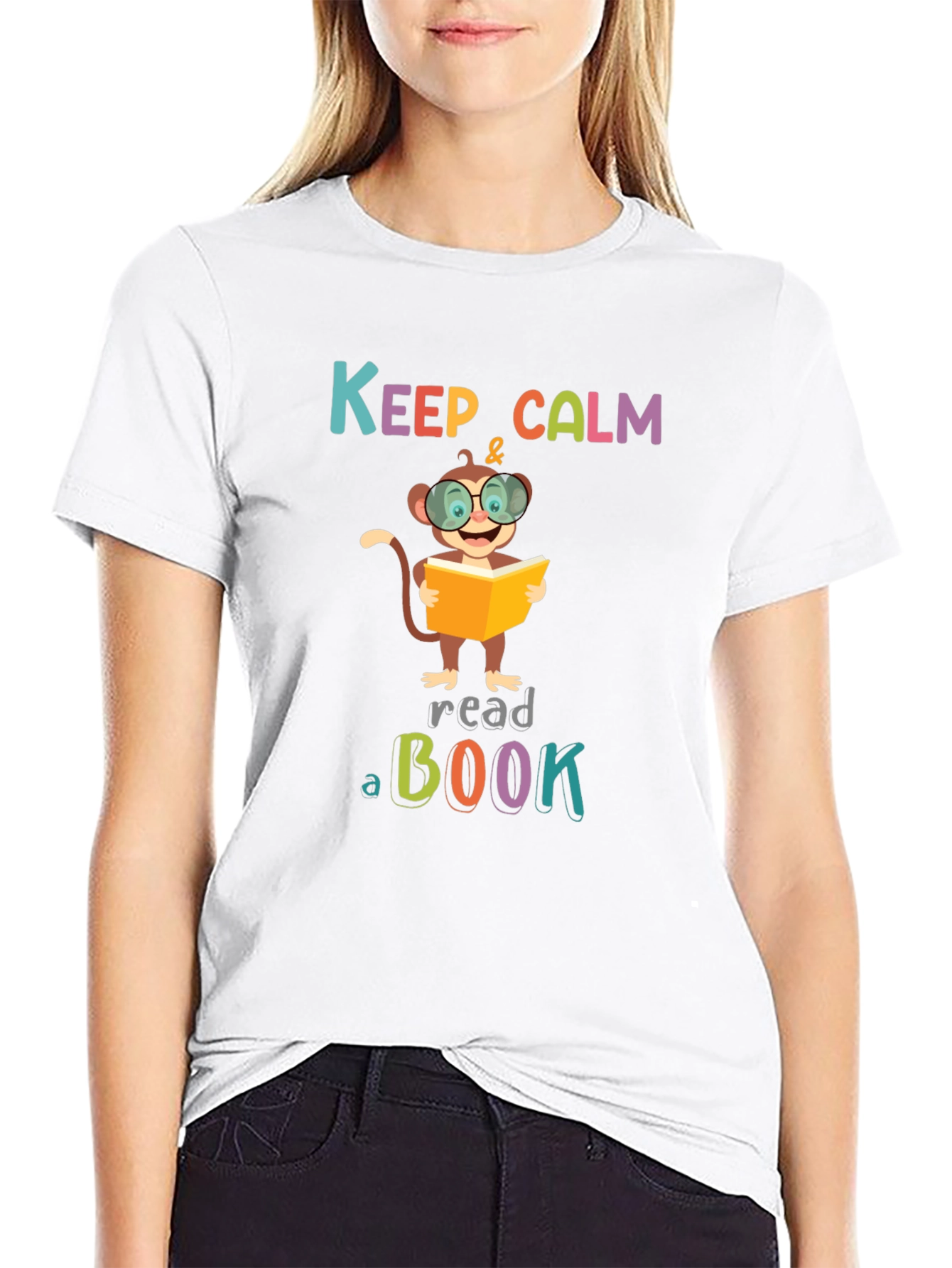 Black Keep Calm and Read a Book Monkey T-Shirt view 9