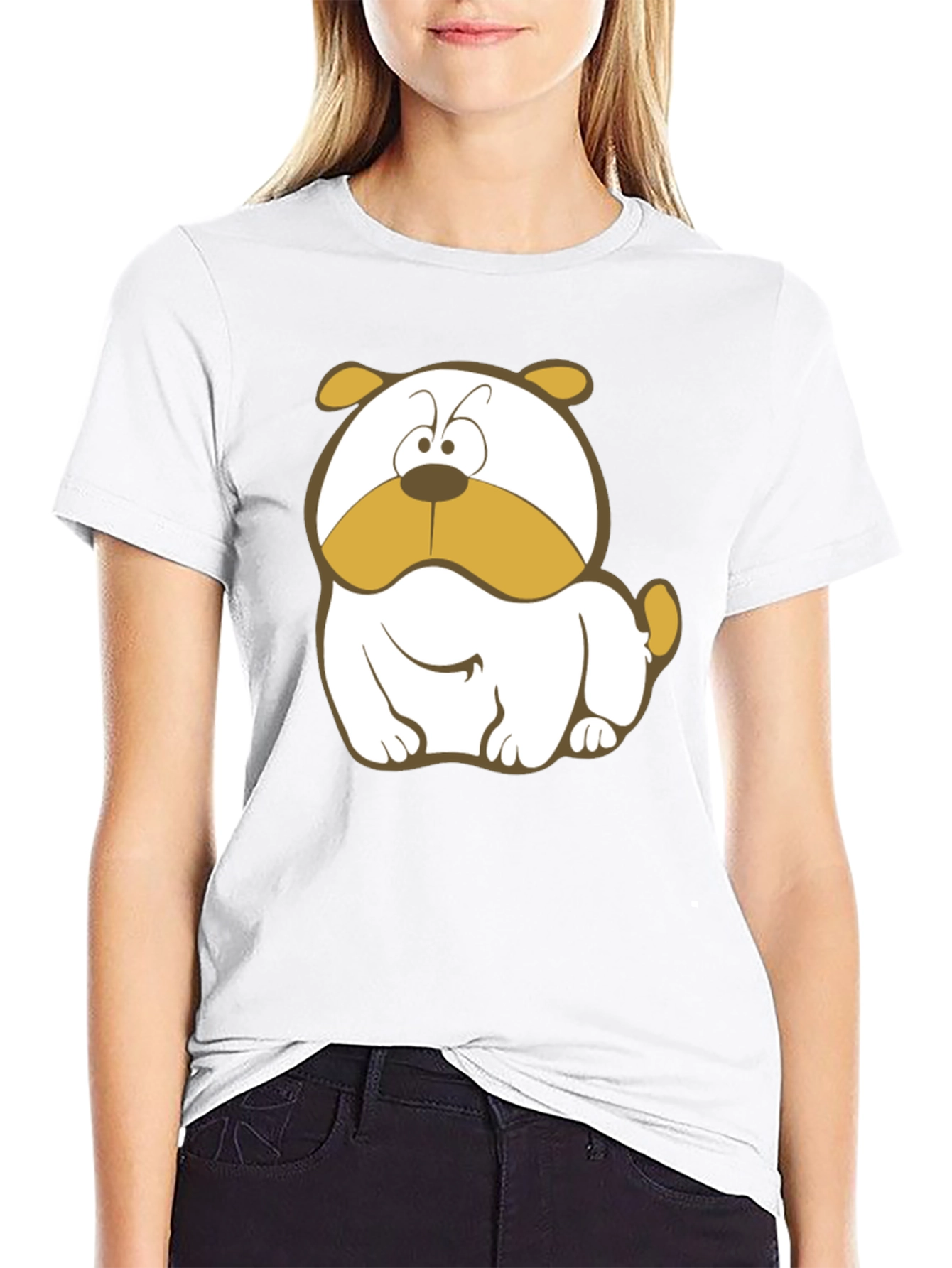 Black Cartoon Bulldog Graphic Tee - Black Cotton T-Shirt view 9
