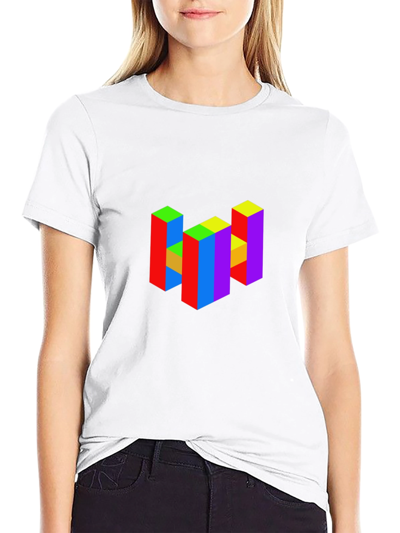 Black Colorful 3D Block Graphic T-Shirt view 9