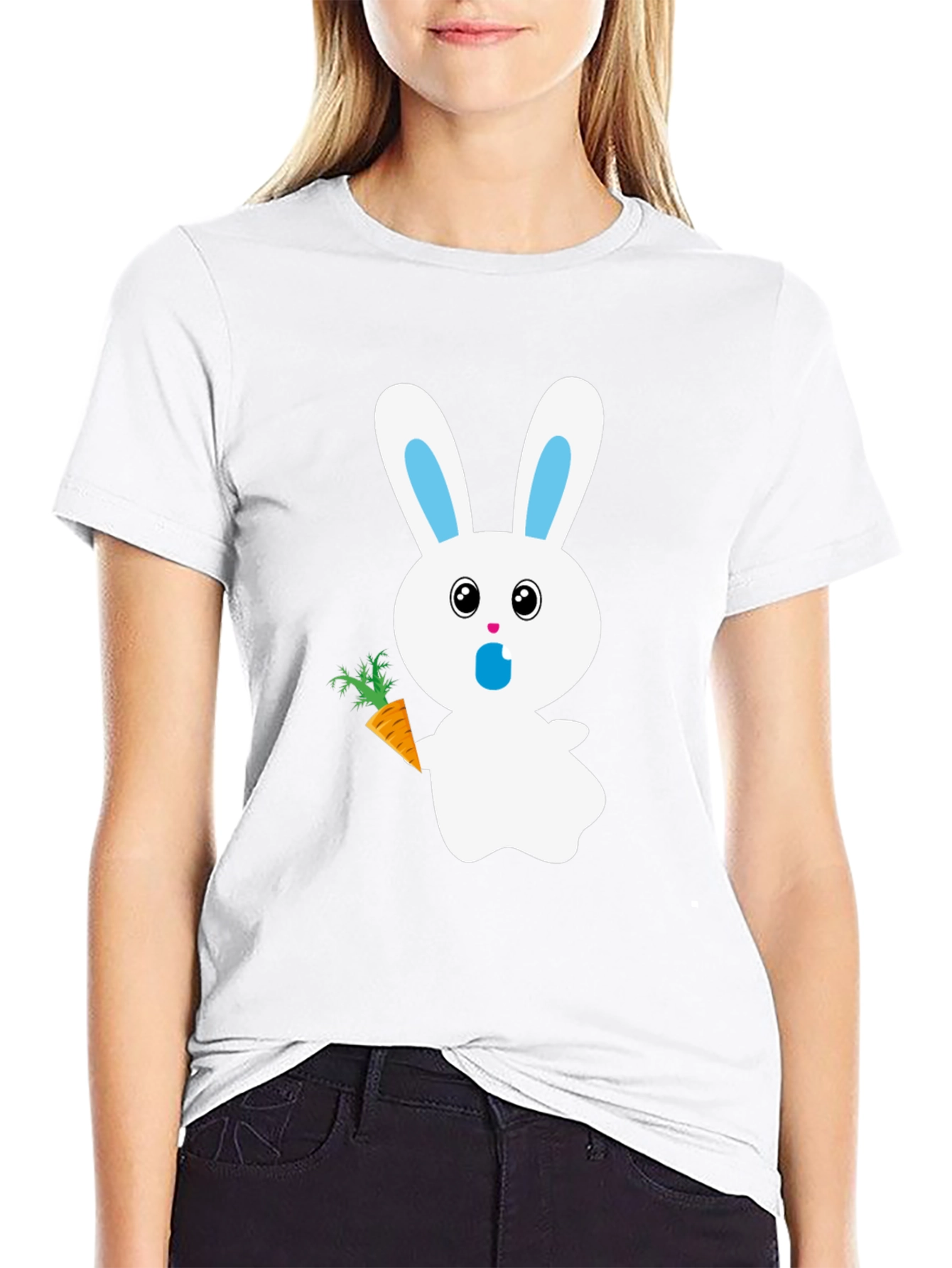Bunny with Carrot Graphic Tee - Black Cotton T-Shirt - 9