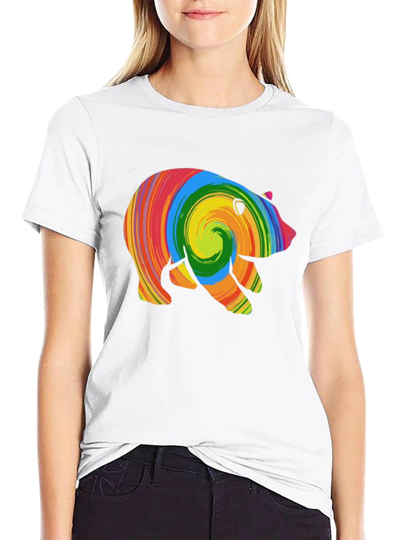 Black Colorful Swirl Bear Graphic T-Shirt view 9
