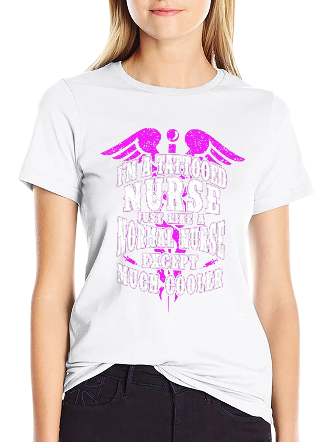 Black Tattooed Nurse Novelty Graphic T-Shirt view 9