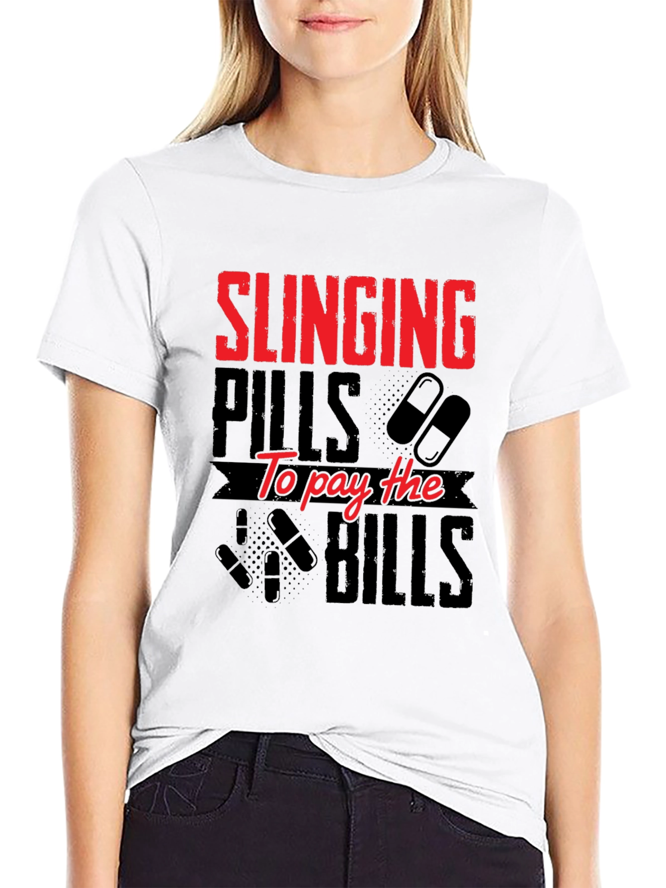 Black Slinging Pills to Pay Bills Graphic T-Shirt view 9