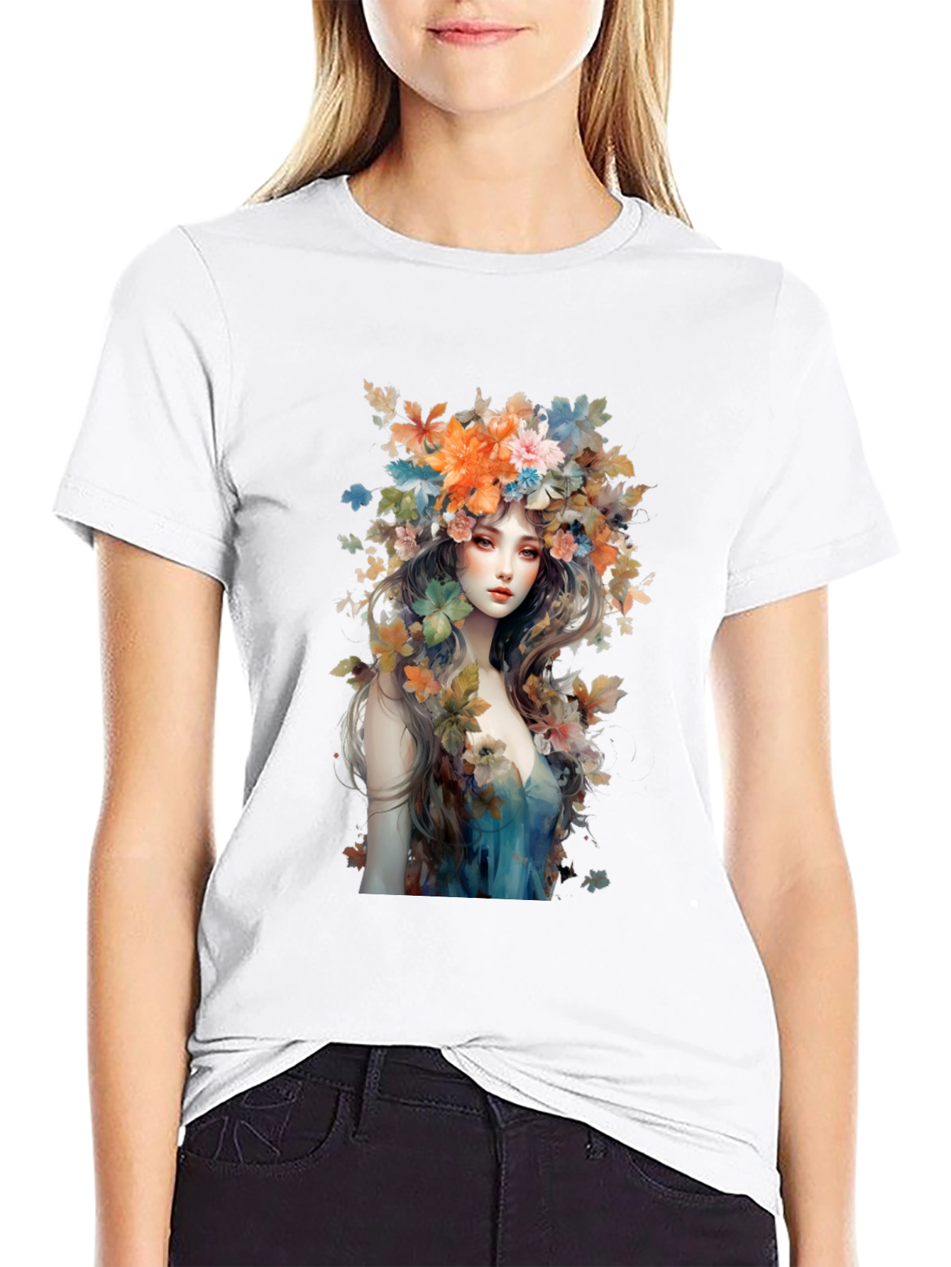 Black Floral Goddess Graphic Tee - Black Cotton view 9