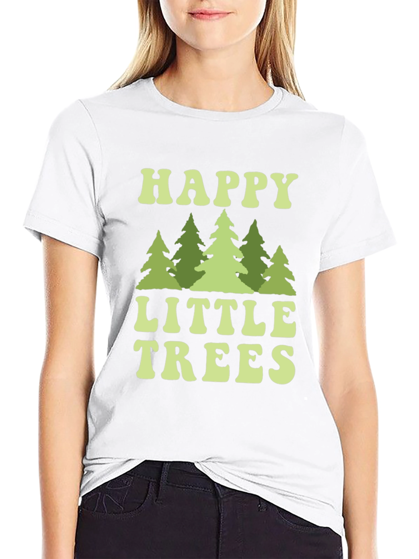 Black Happy Little Trees Graphic T-Shirt view 9