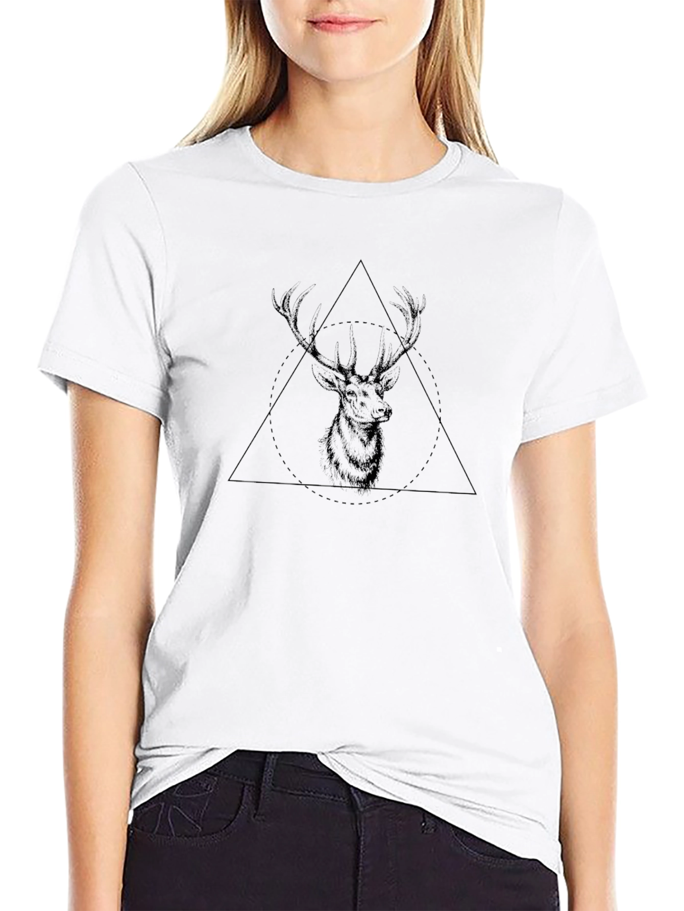Black Geometric Deer Graphic Tee - Black view 9