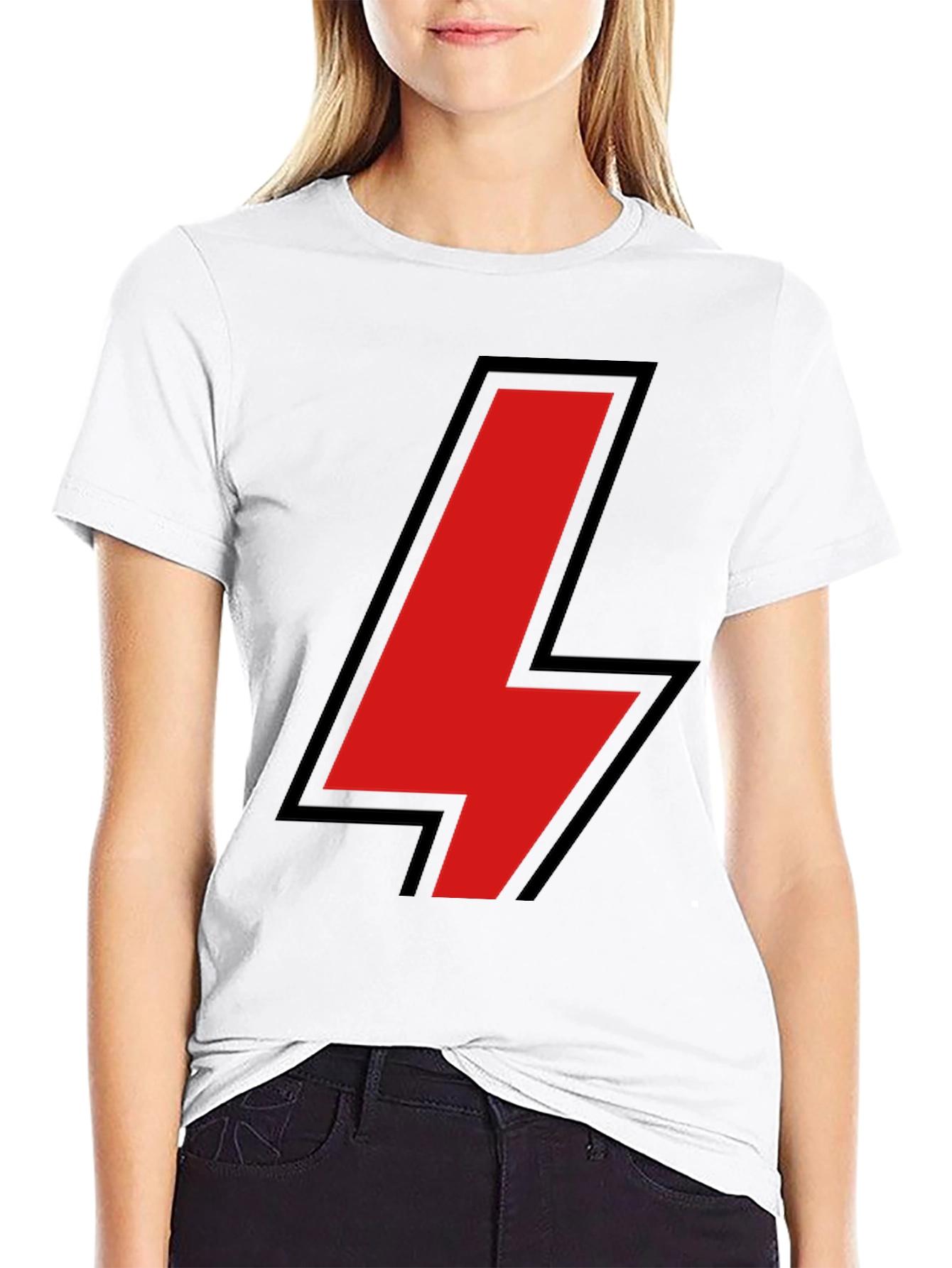 Black Black T-Shirt with Red Lightning Bolt Design view 9