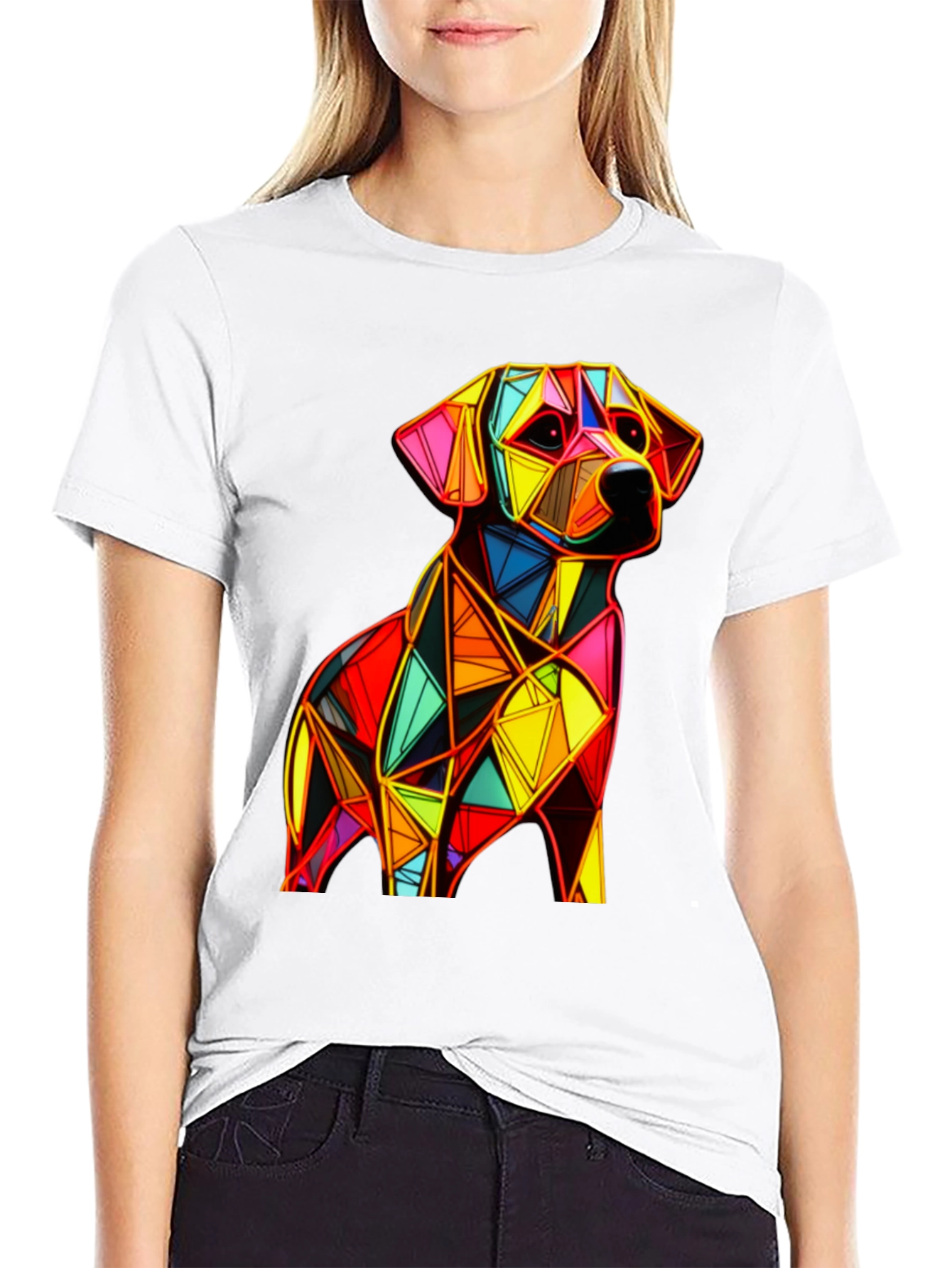 Black Geometric Dog Graphic Black T-Shirt view 9