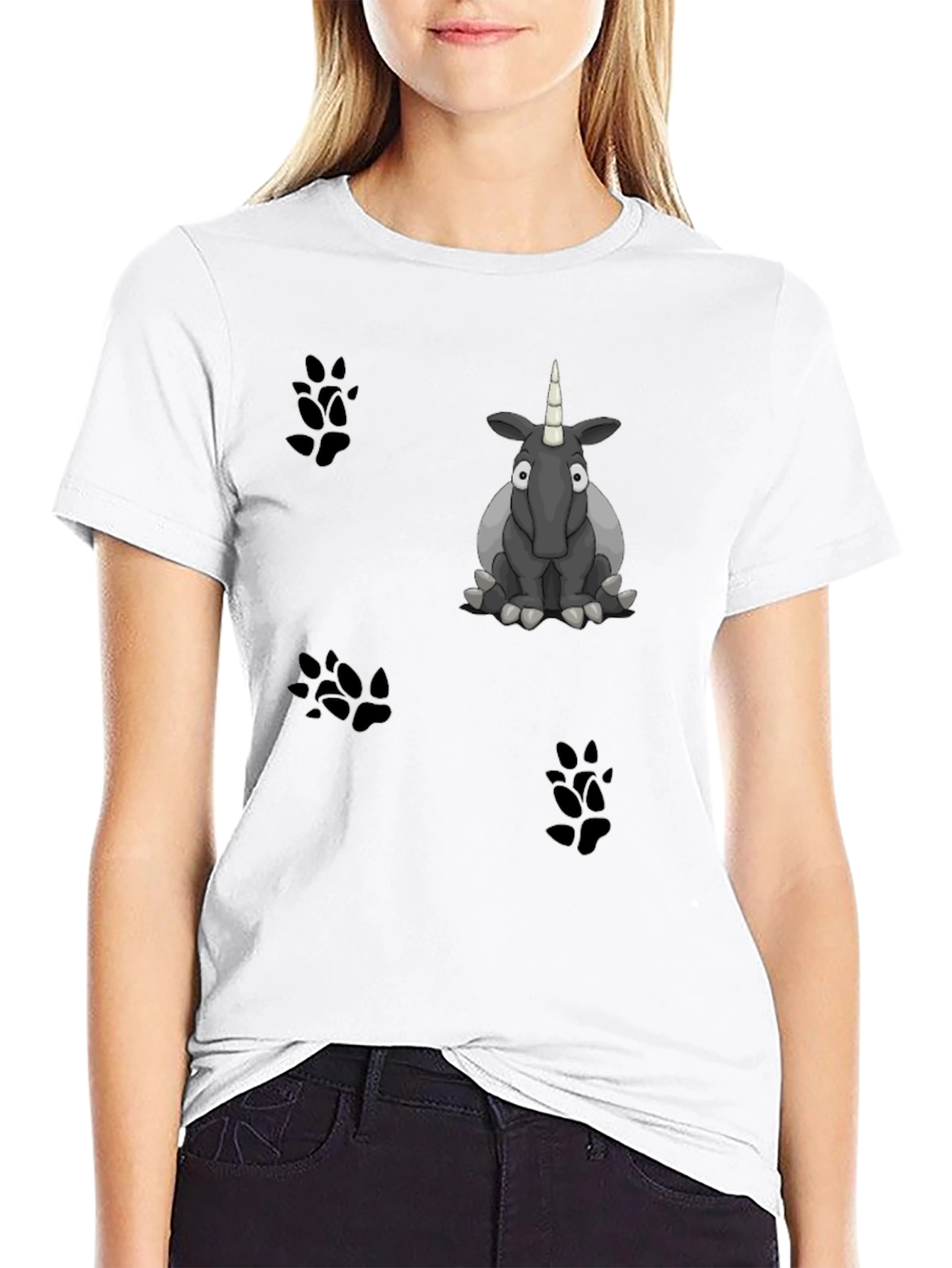 Black Cartoon Unicorn Graphic Print Black T-Shirt view 9