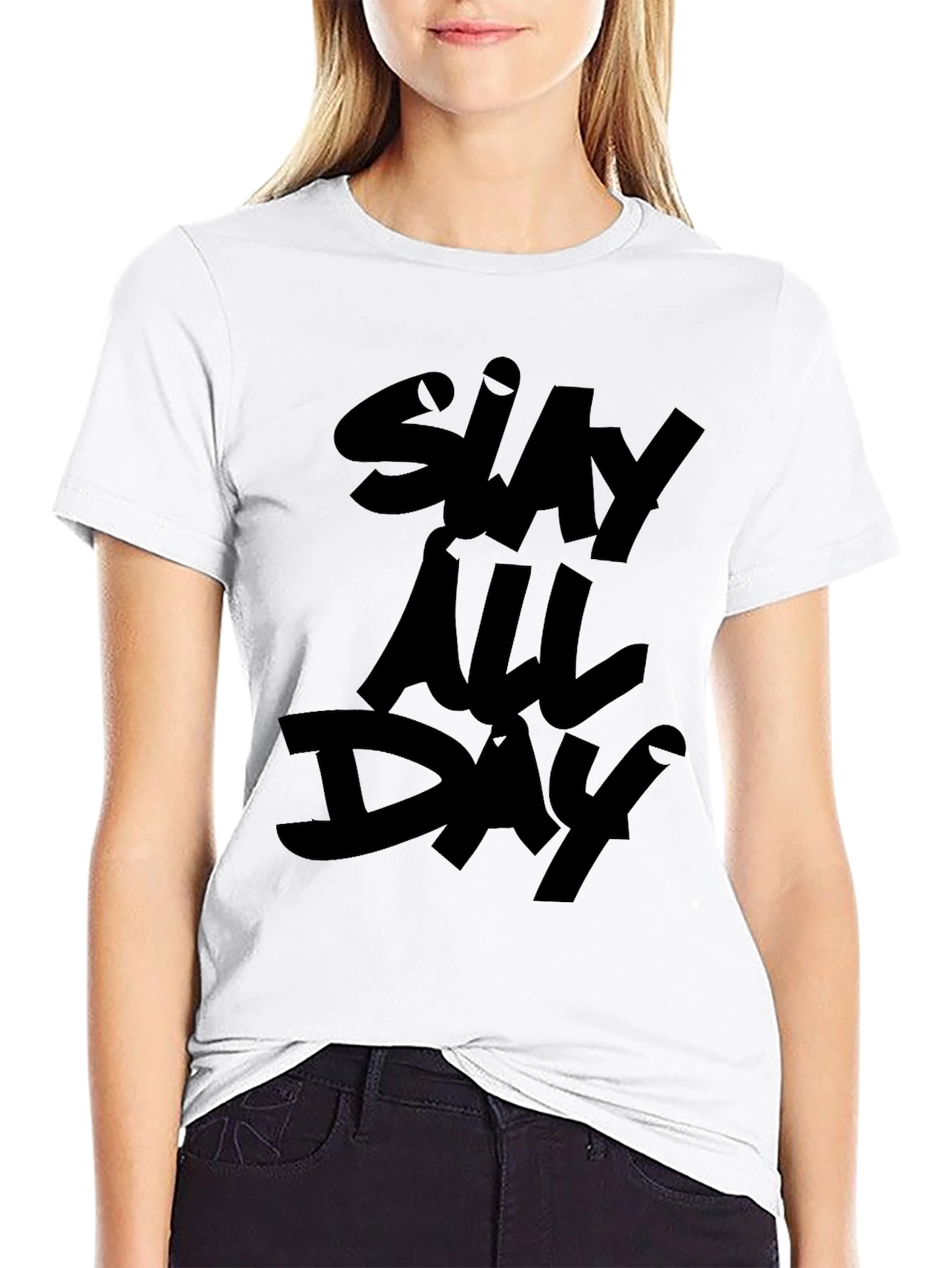 Black Slay All Day Black Graphic Tee view 9