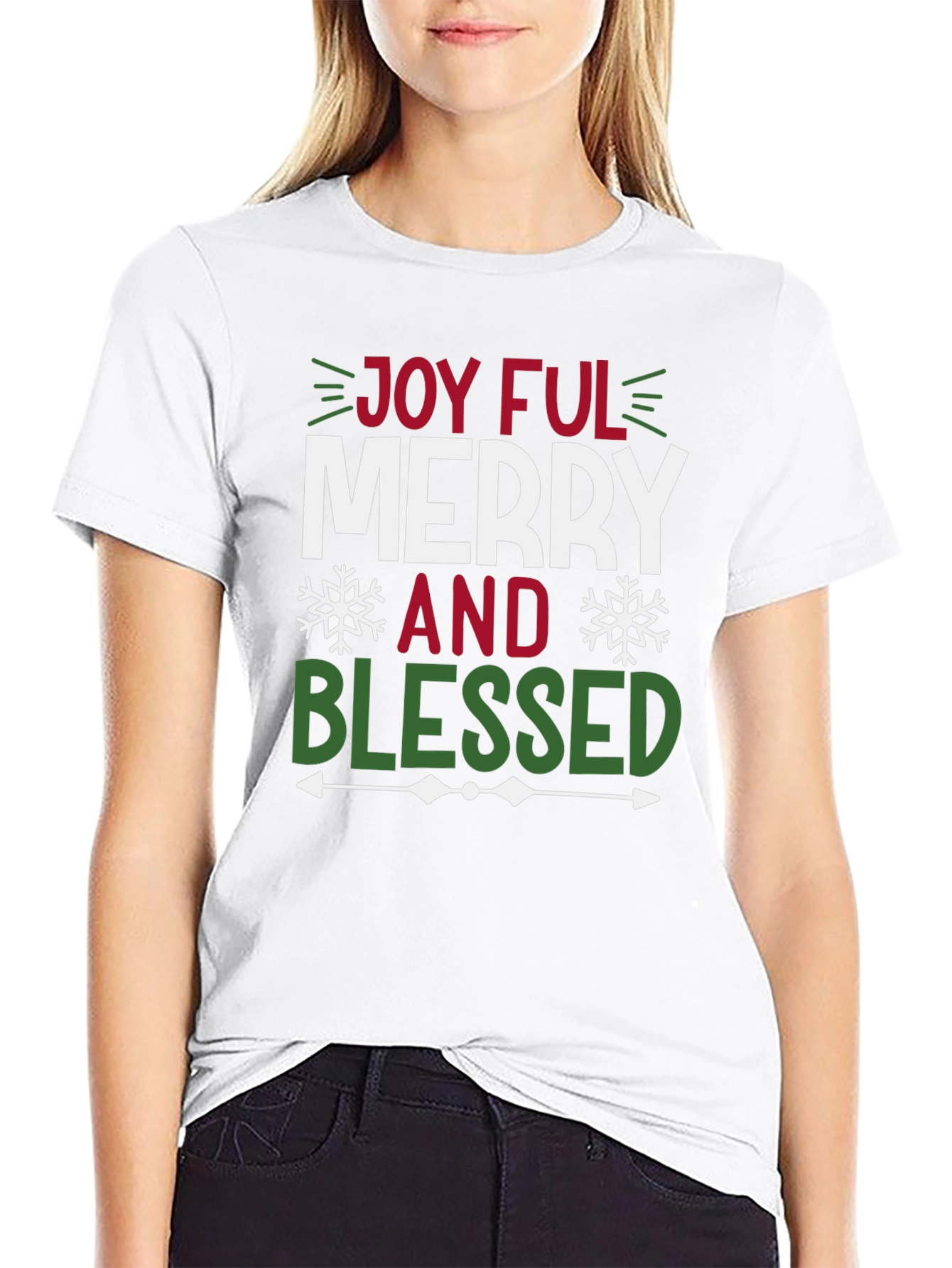 Black Joyful Merry and Blessed Graphic Tee Shirt view 9