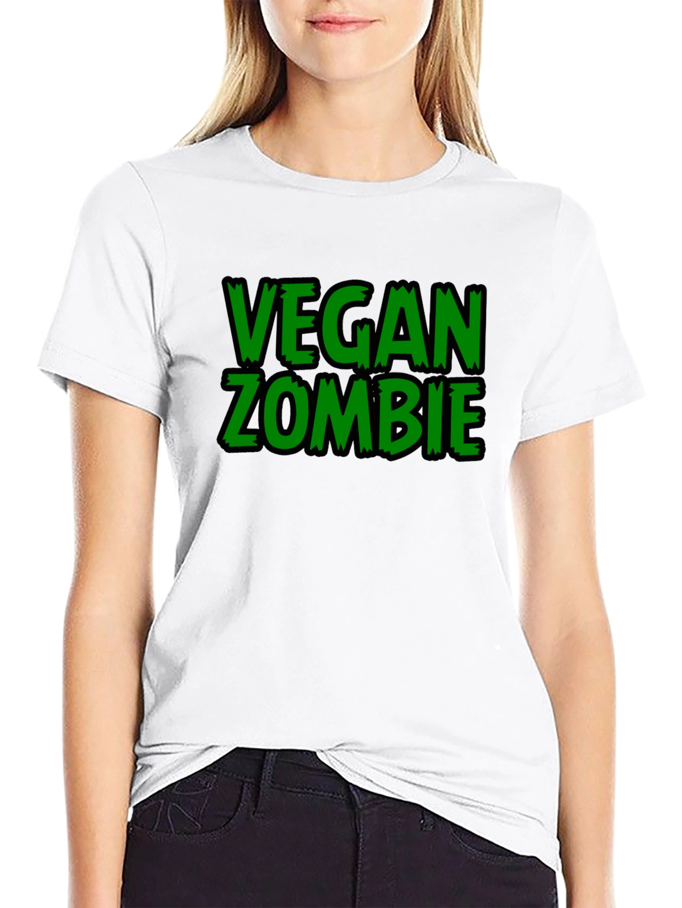 Black Vegan Zombie Black Graphic T-Shirt view 9