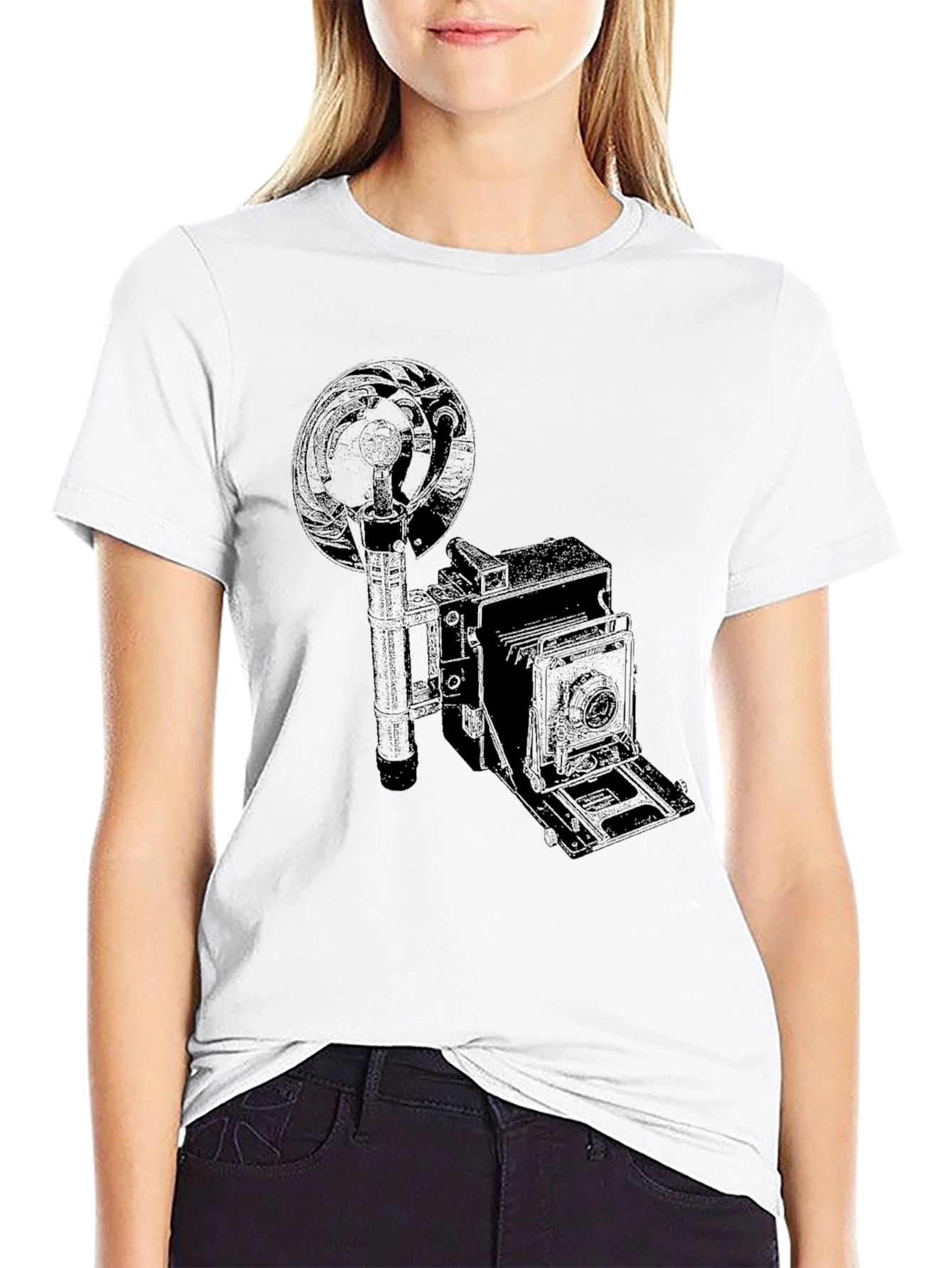 Black Vintage Camera Graphic Black T-Shirt view 9
