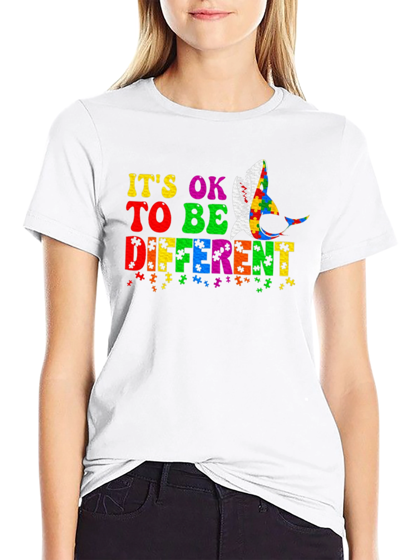 Black Autism Awareness Shark T-Shirt - It's OK To Be Different! view 9