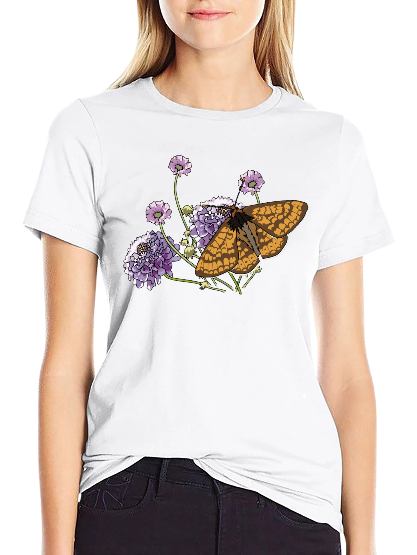 Black Butterfly and Flower Graphic Black T-Shirt view 9