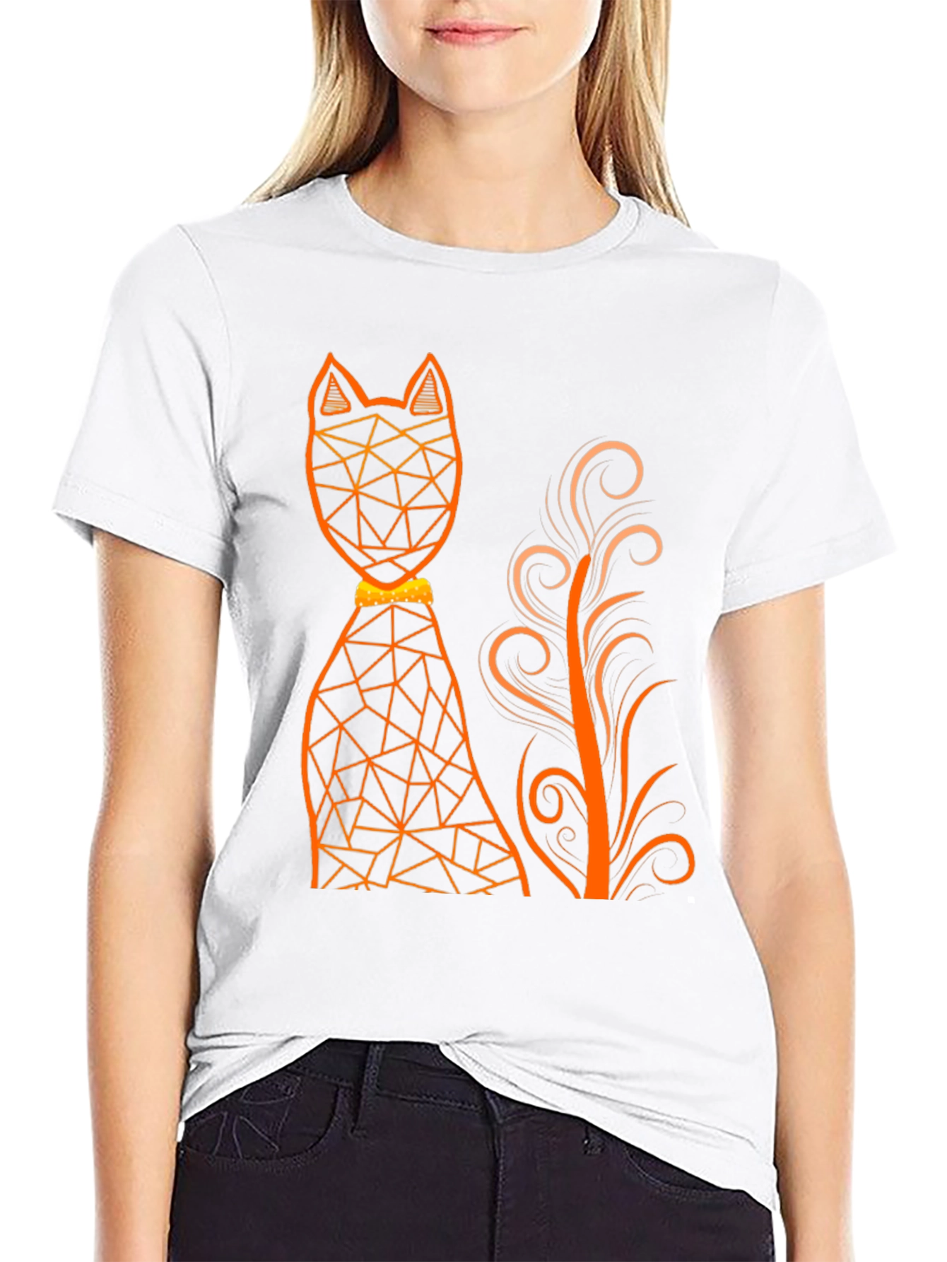 Black Geometric Cat Graphic Tee - Modern Art T-Shirt view 9