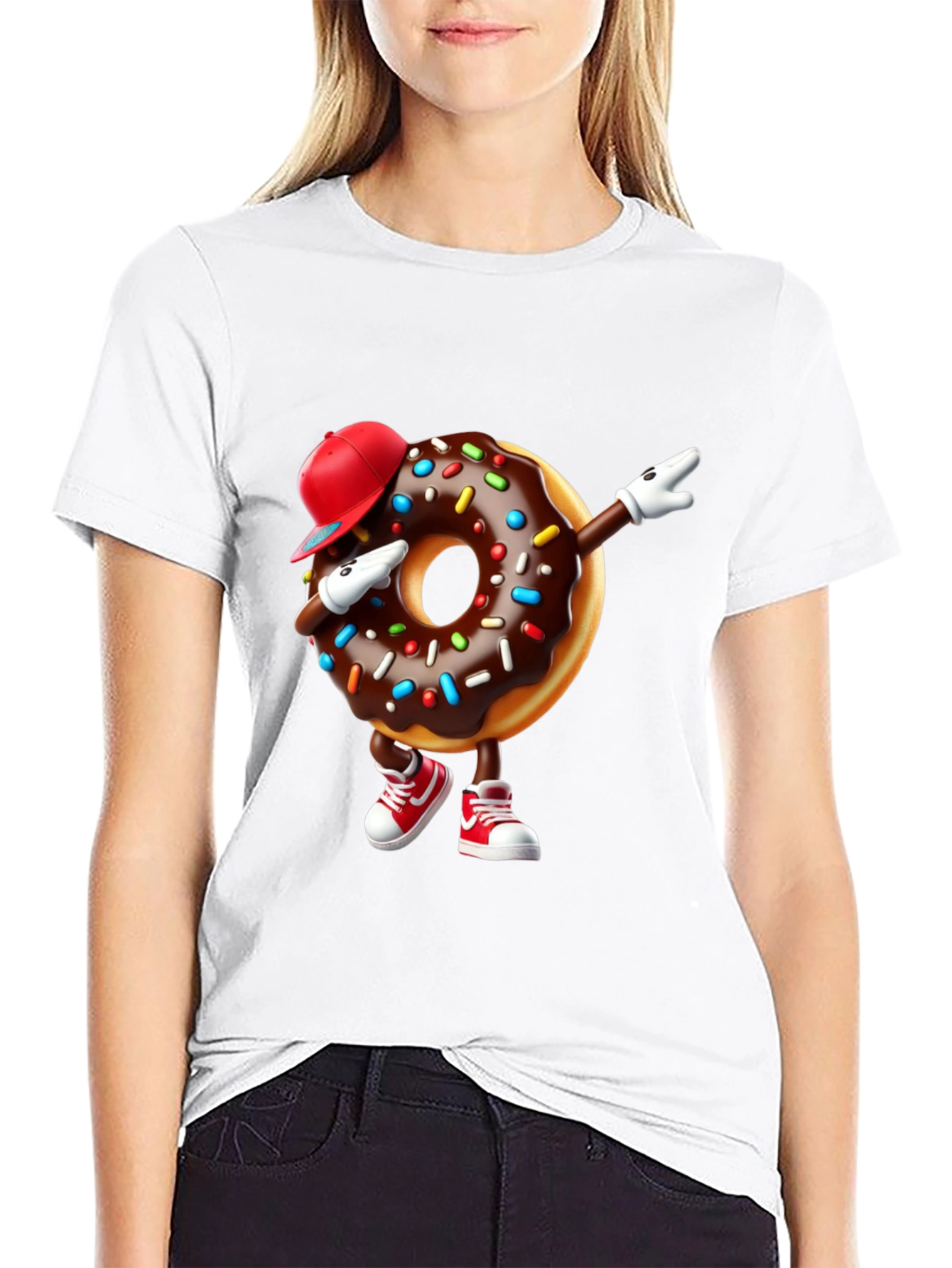 Black Dabbing Donut T-Shirt - Fun Foodie Fashion view 9