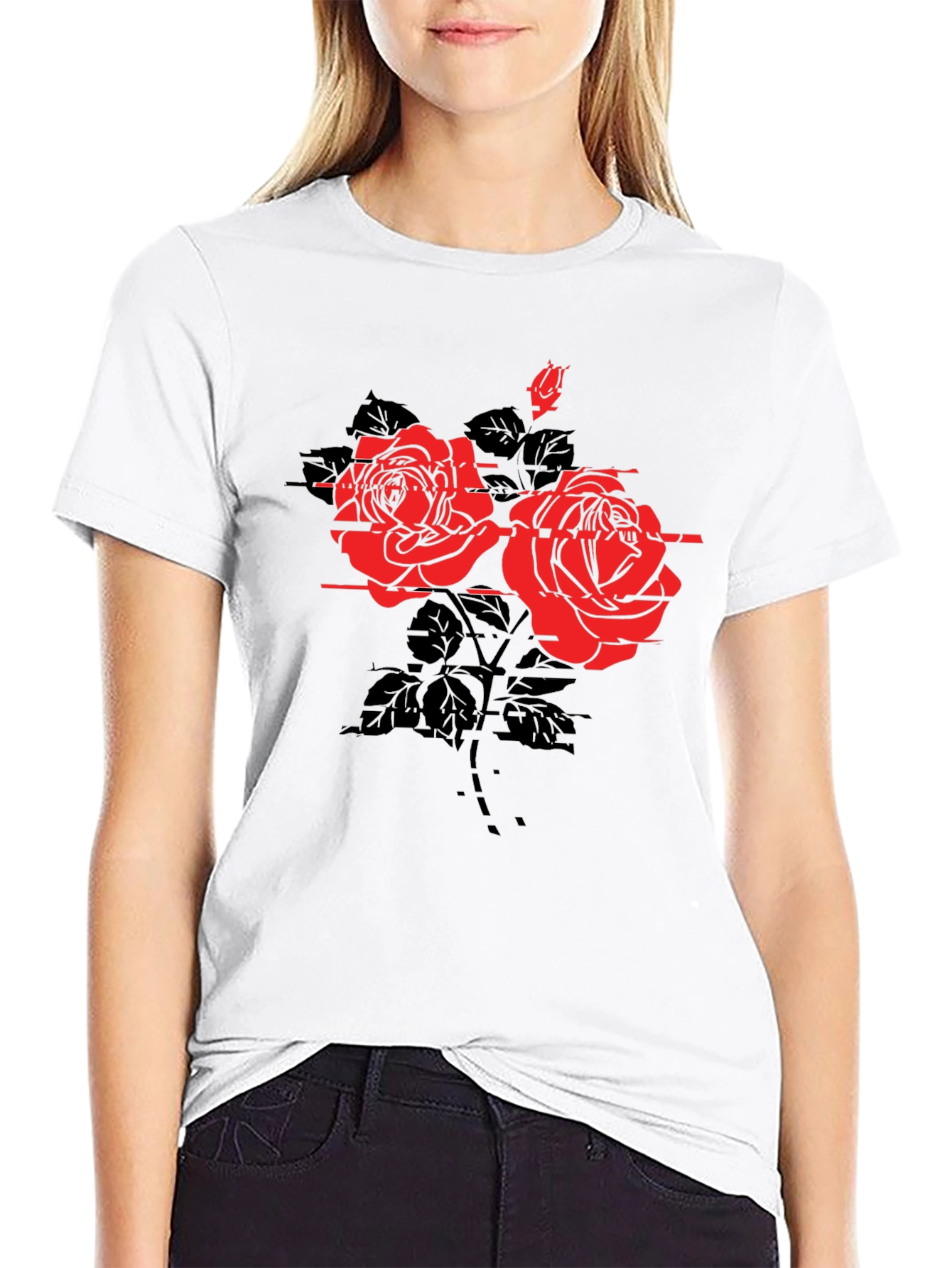 Black Edgy Floral Tee - Black Rose Graphic T-Shirt view 9
