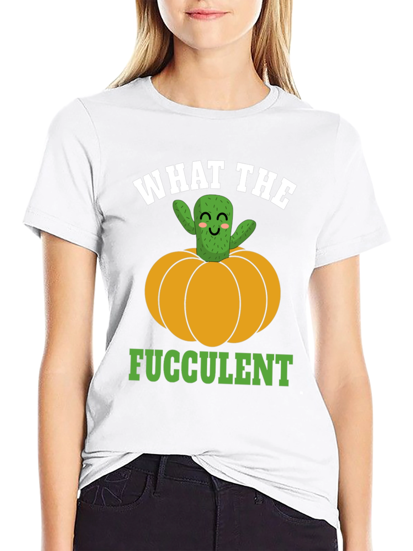 Black What the Fucculent Cactus Pumpkin Graphic T-Shirt view 9