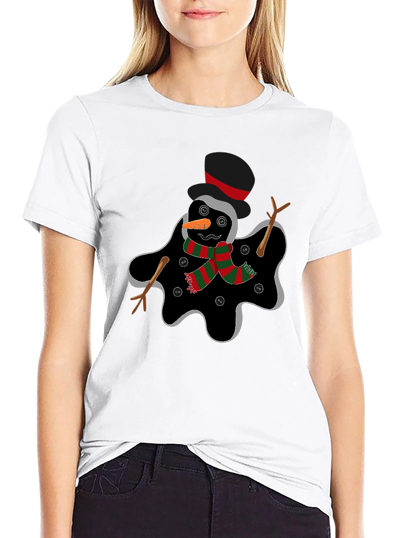 Black Melting Snowman Graphic Tee - Funny Holiday Shirt view 9