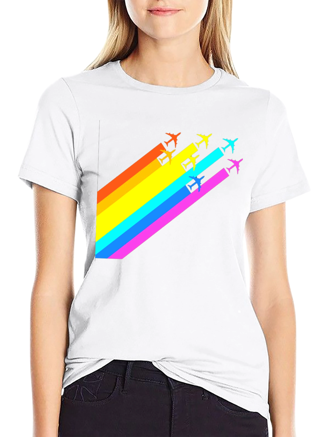 Black Rainbow Airplane Trail Graphic T-Shirt view 9