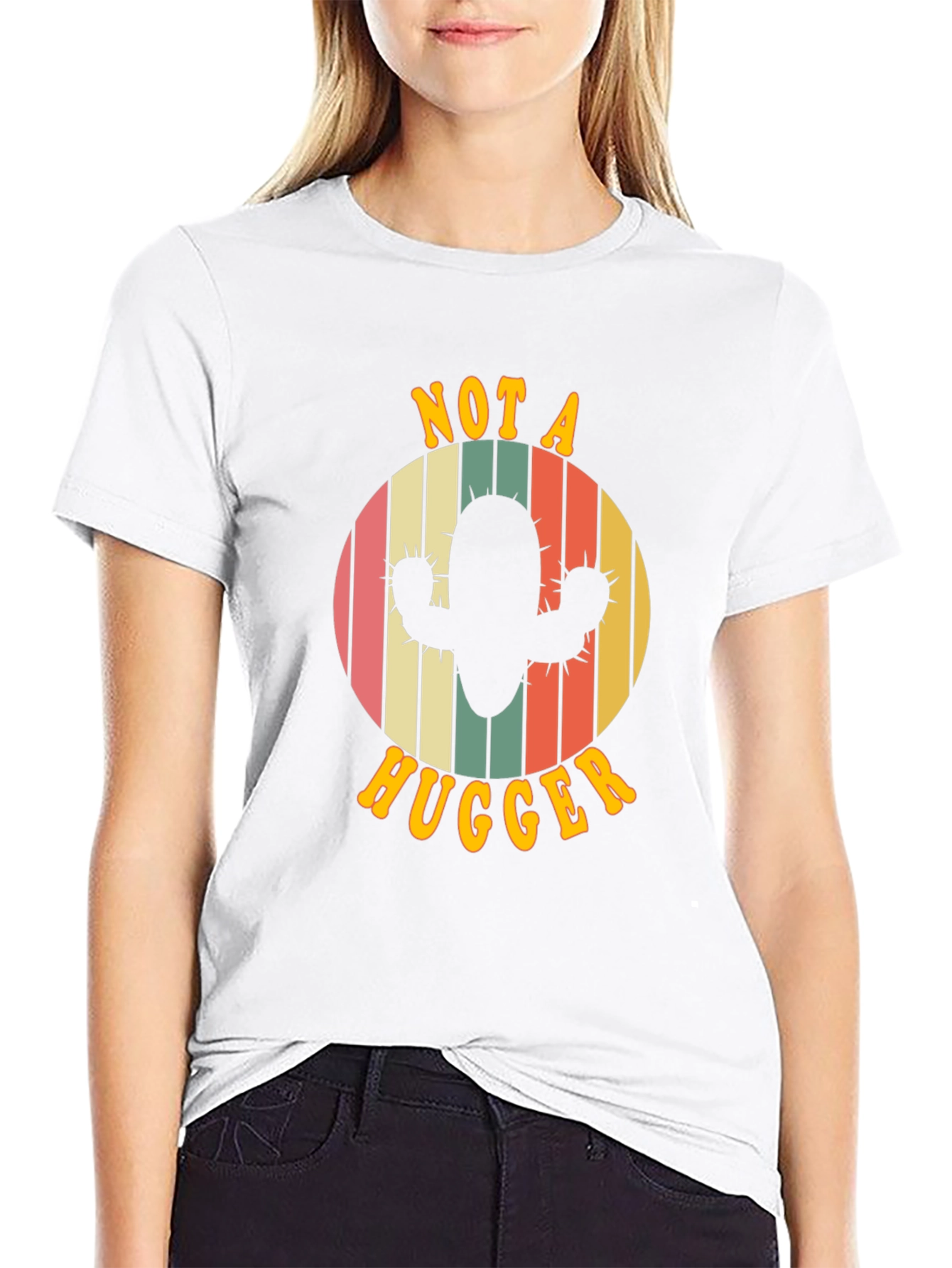 Black Not A Hugger Cactus Graphic Tee - Retro Style view 9
