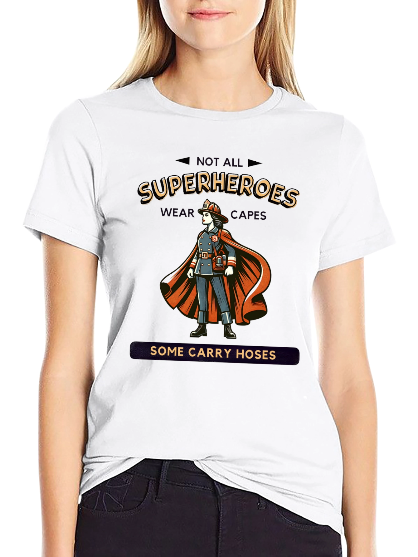 Black Superhero Firefighter T-Shirt - Not All Heroes Wear Capes view 9
