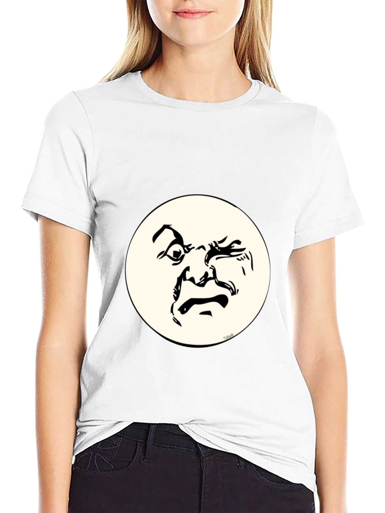 Black Funny Face Graphic T-Shirt - Crew Neck Cotton Tee view 9