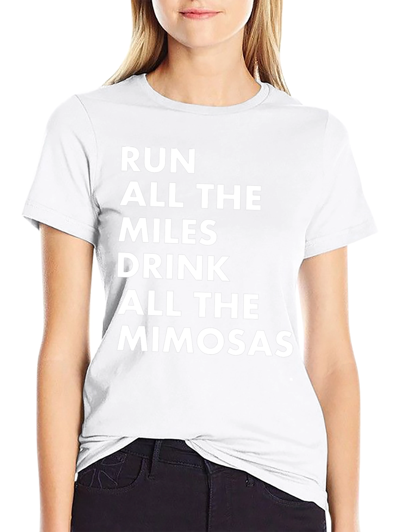 Black Run Miles & Drink Mimosas Black T-Shirt view 9